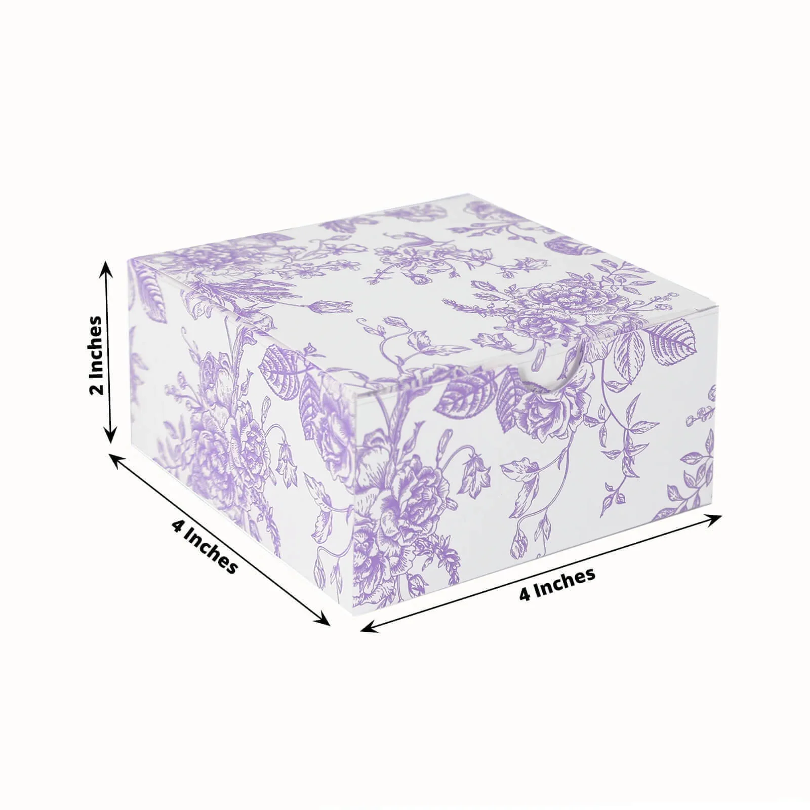 25 Pack Party Favor Gift Boxes in French Toile Pattern, Matte Lavender and White Candy Boxes - Cardstock Paper - 4"x4"x2" - Image 3