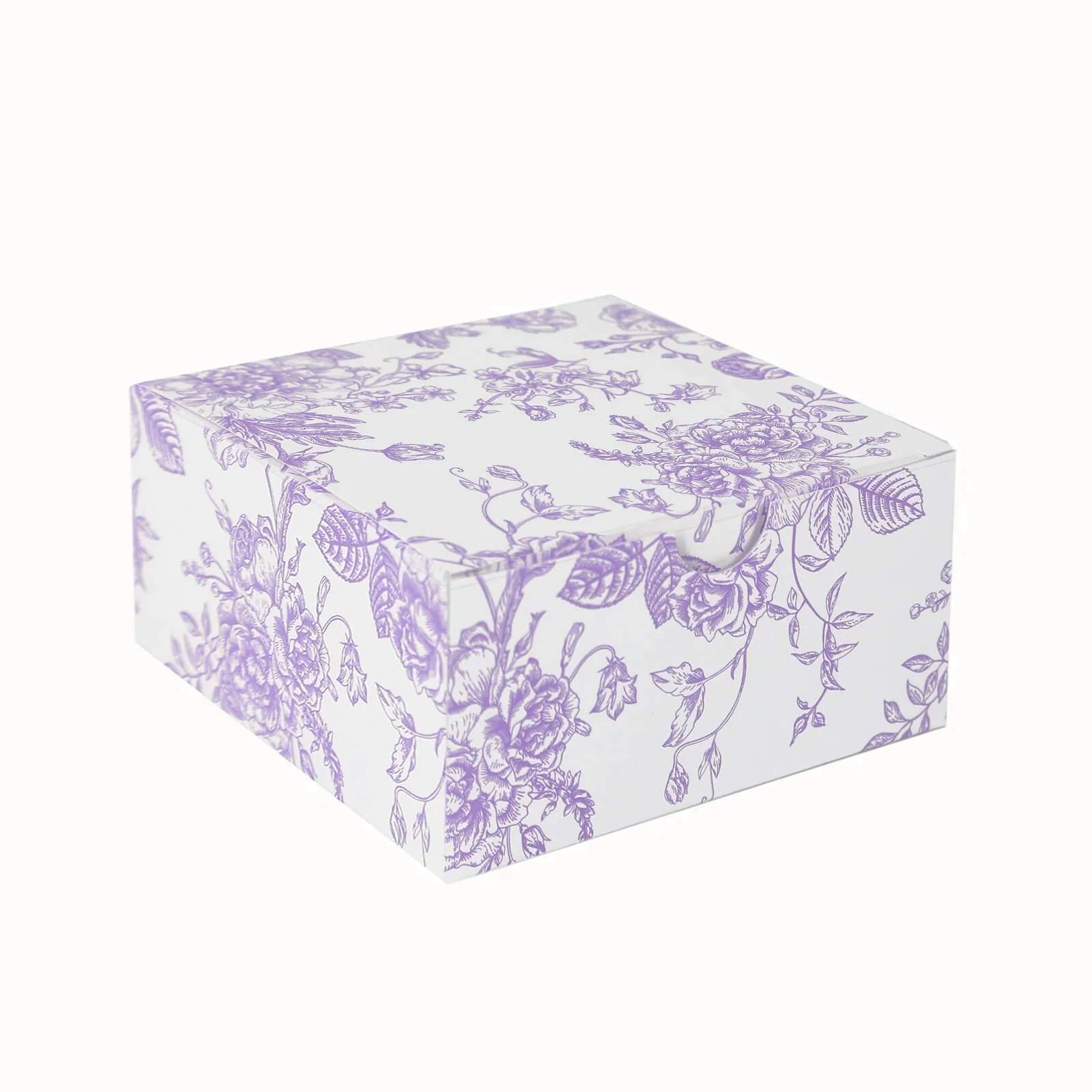 25 Pack Party Favor Gift Boxes in French Toile Pattern, Matte Lavender and White Candy Boxes - Cardstock Paper - 4"x4"x2" - Image 7