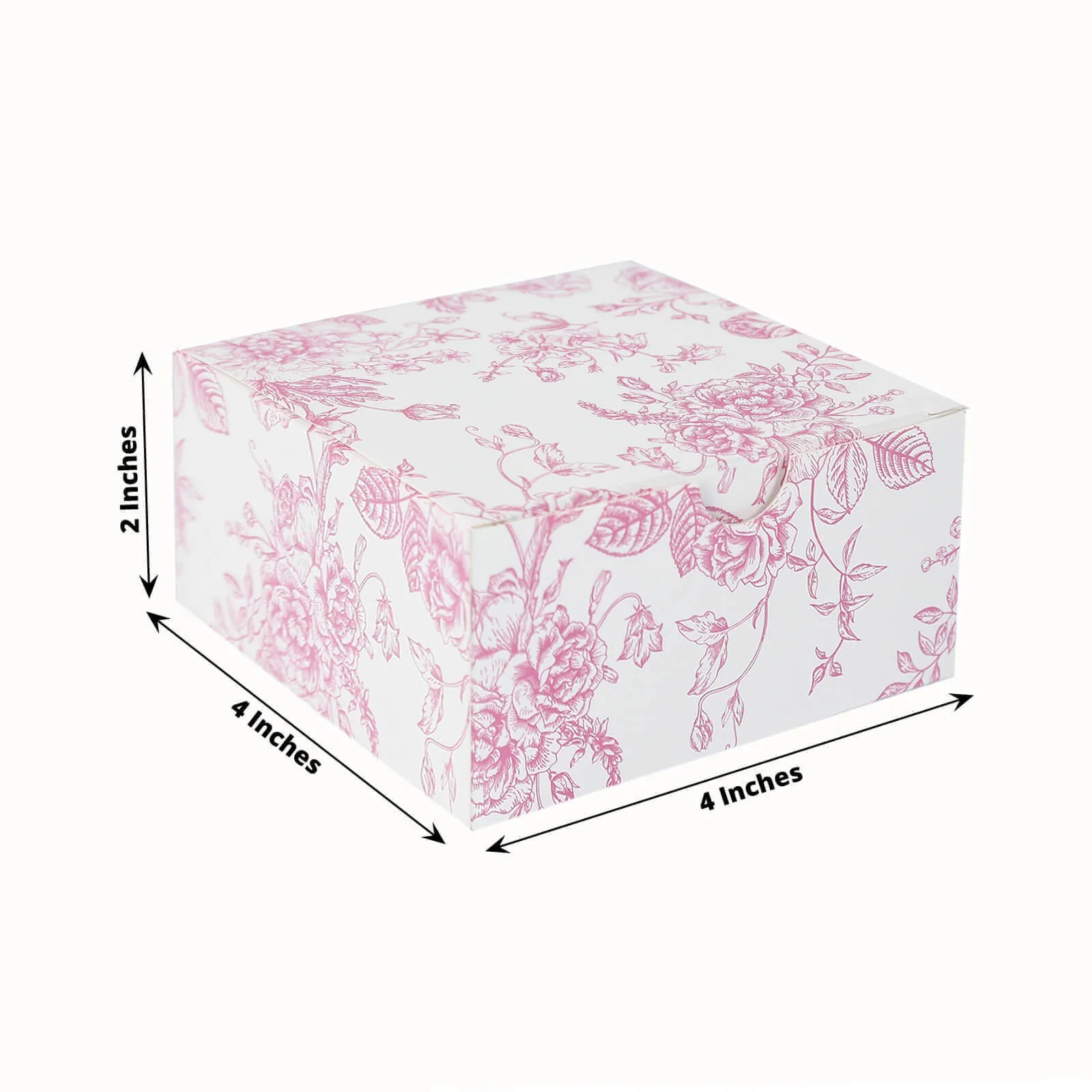 25 Pack Party Favor Gift Boxes in French Toile Pattern, Matte Pink and White Candy Boxes - Cardstock Paper - 4"x4"x2" - Image 3