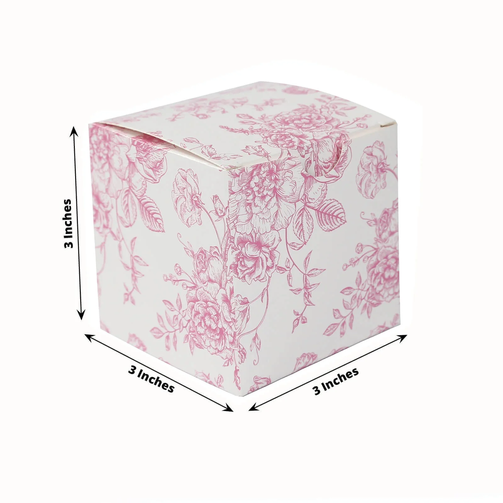 25 Pack Party Favor Gift Boxes in French Toile Pattern - Matte Pink and White Candy Treat Boxes, Cardstock Paper - 3"x3" - Image 3