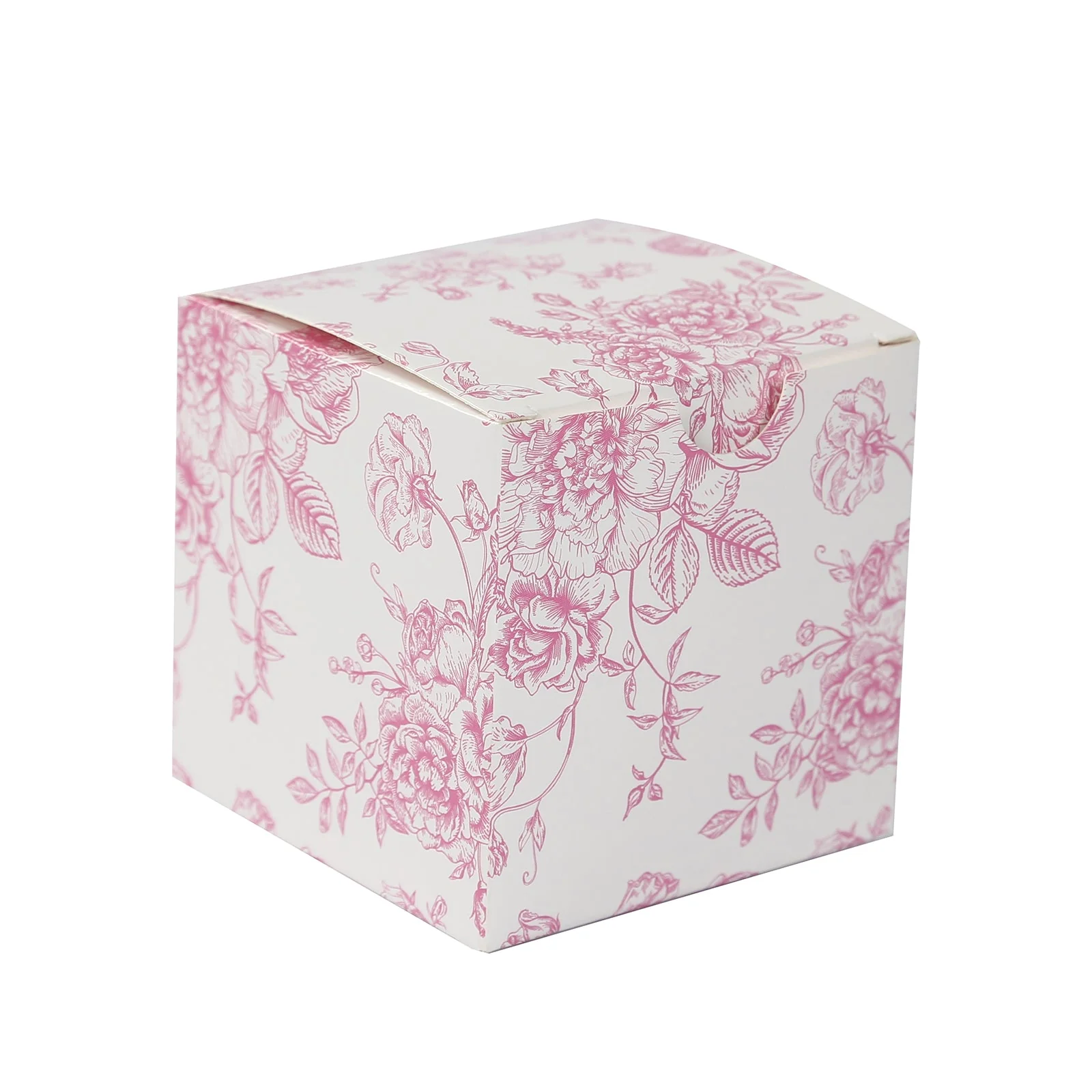25 Pack Party Favor Gift Boxes in French Toile Pattern - Matte Pink and White Candy Treat Boxes, Cardstock Paper - 3"x3" - Image 7
