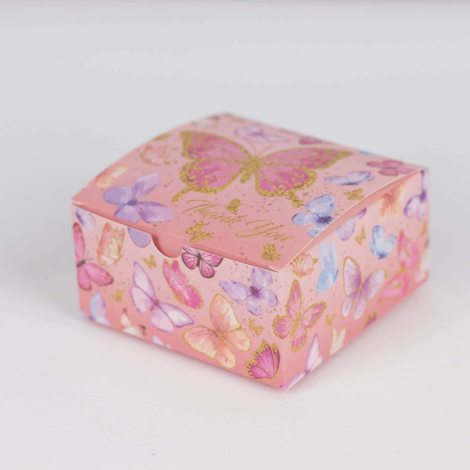25 Pack Pink Butterfly Themed Party Favor Boxes with "Thank You" Print, Cardstock Paper Candy Gift Boxes - 4"x4"x2" - Image 9