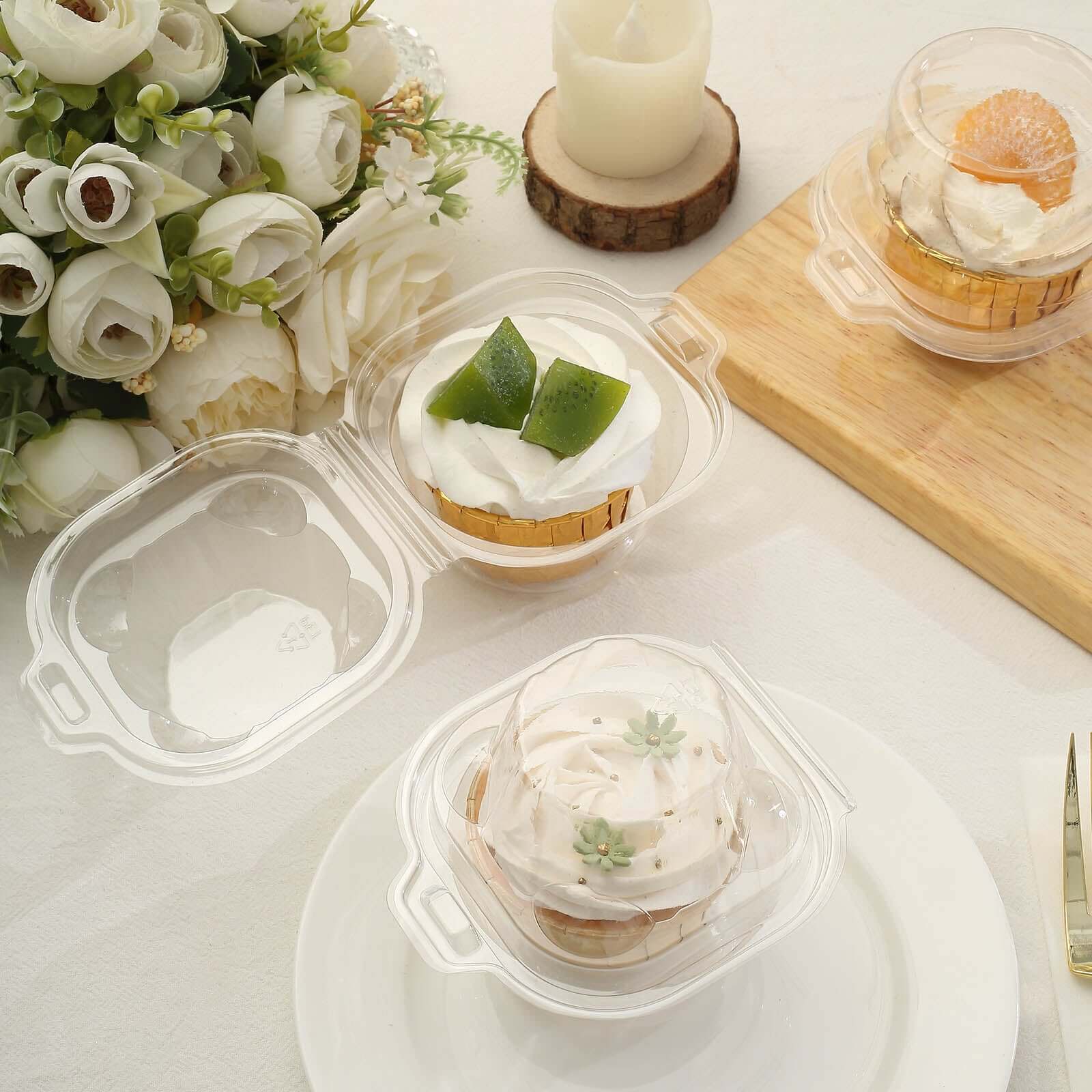 25-Pack Plastic Cupcake Container Boxes with Dome Lid 4" Clear - Stackable Individual Clamshell-Packaging for Bakery Display & Party Favors - Image 15