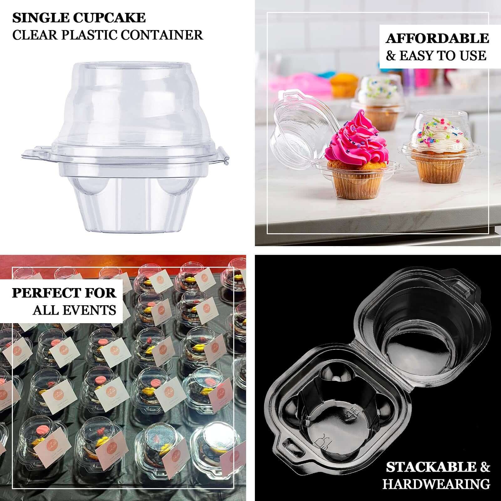 25-Pack Plastic Cupcake Container Boxes with Dome Lid 4" Clear - Stackable Individual Clamshell-Packaging for Bakery Display & Party Favors - Image 4