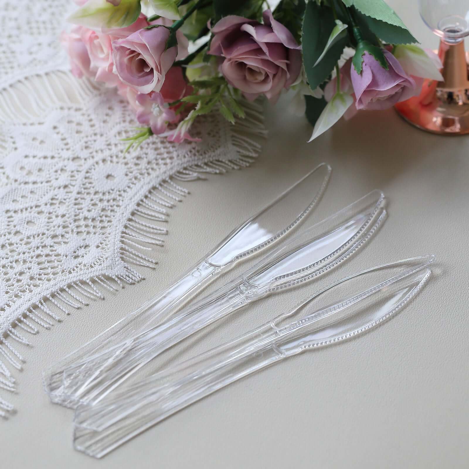 25-Pack Plastic Knives 7" Clear Heavy Duty with Fluted Handles - Disposable Utensils - Image 9
