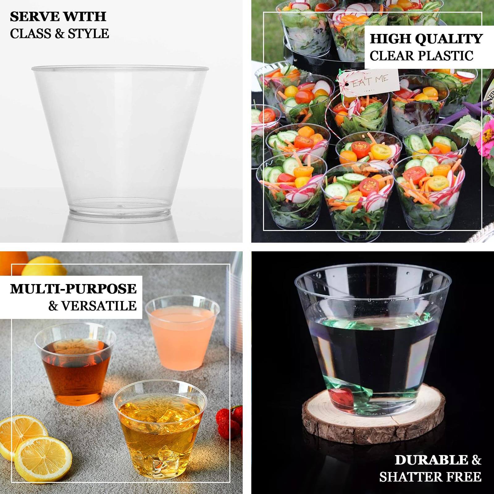 25-Pack Plastic Party Cups 9oz Clear Crystal - Short Disposable Drink Tumblers - Image 4