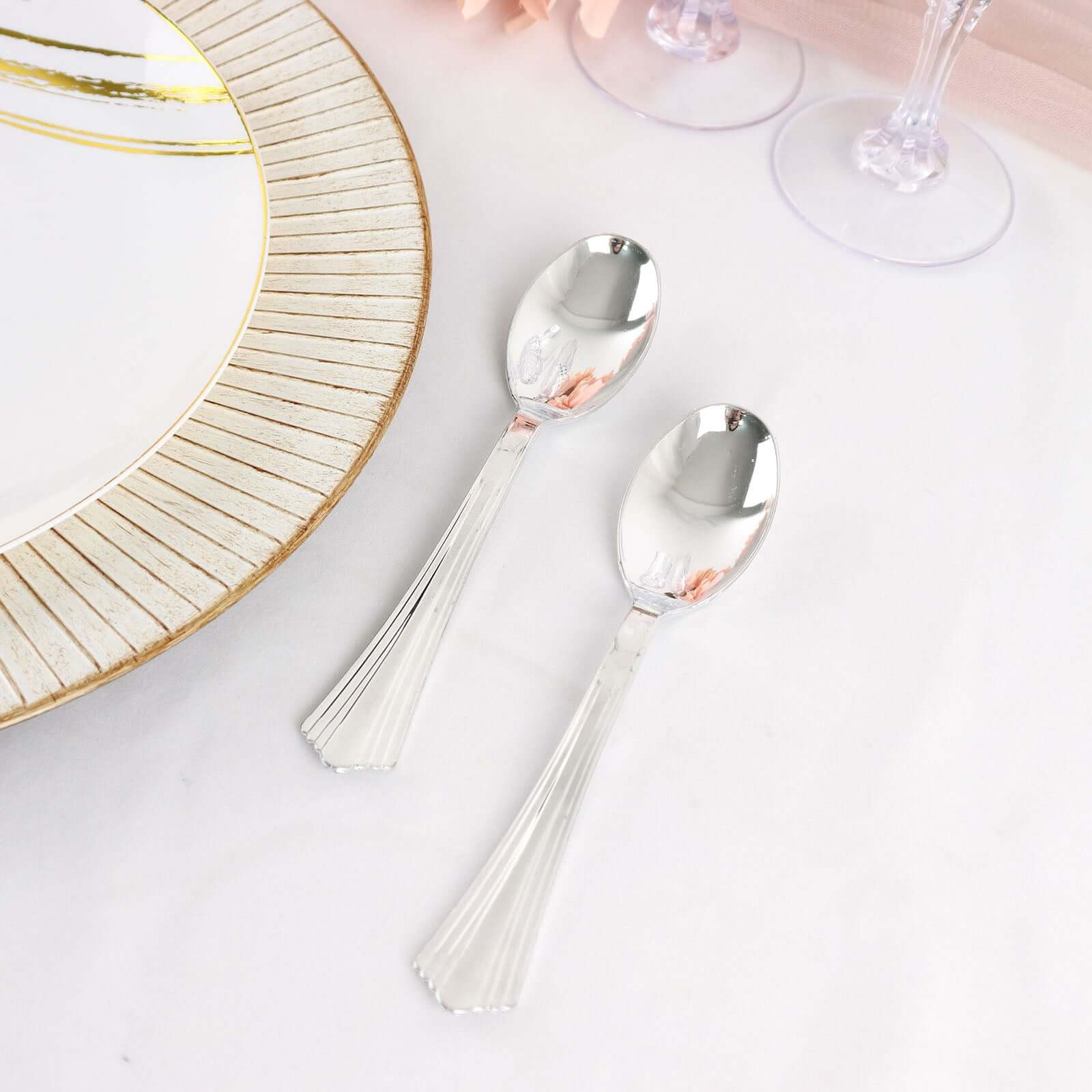 25-Pack Plastic Spoons 7" Silver Heavy Duty with Fluted Handles - Disposable Utensils - Image 12