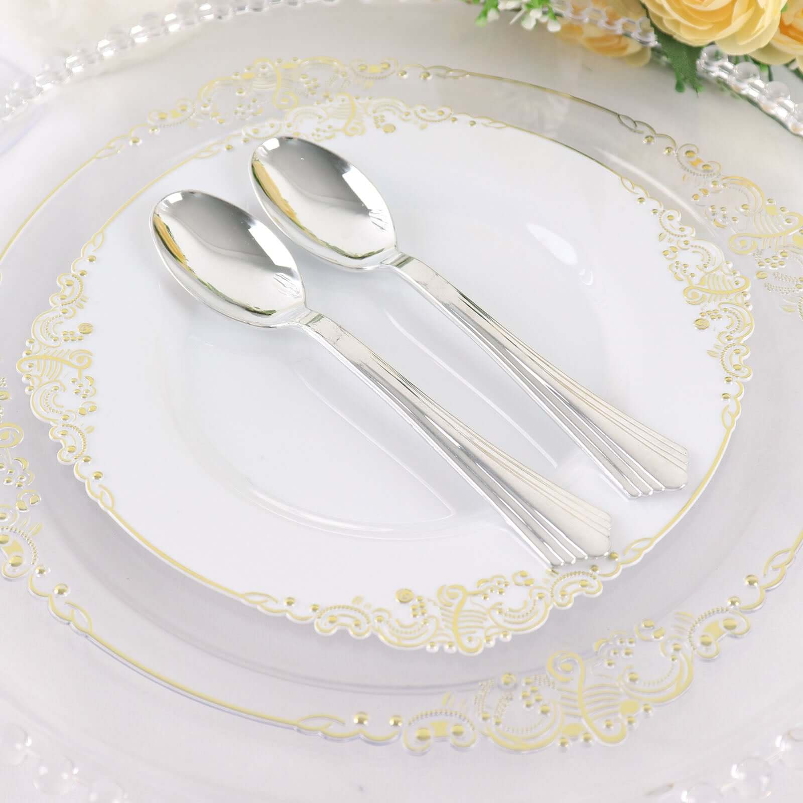 25-Pack Plastic Spoons 7" Silver Heavy Duty with Fluted Handles - Disposable Utensils - Image 16