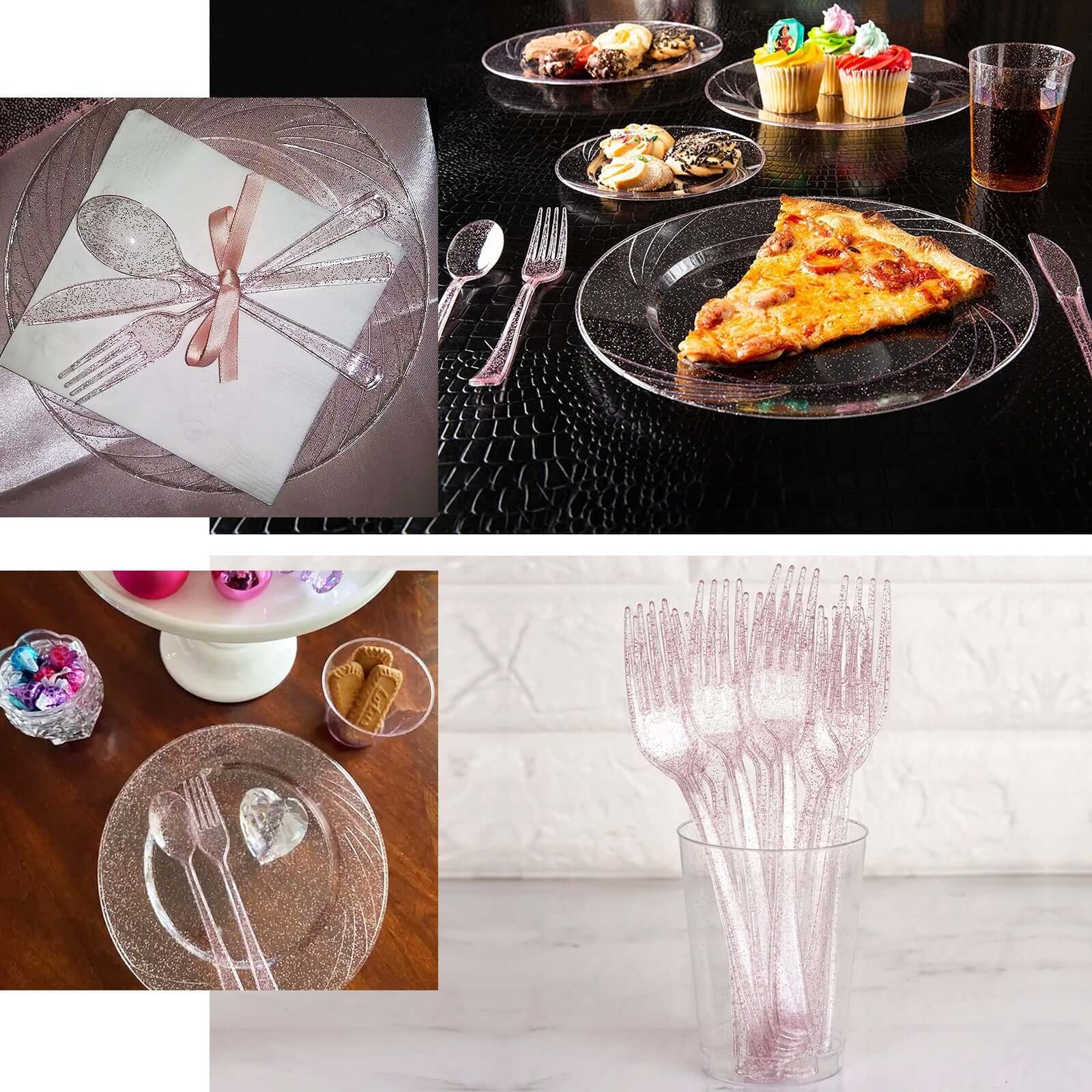25-Pack Plastic Spoons 7" Transparent Blush Glitter Classic Heavy Duty - Sparkly Disposable Utensils - Image 5