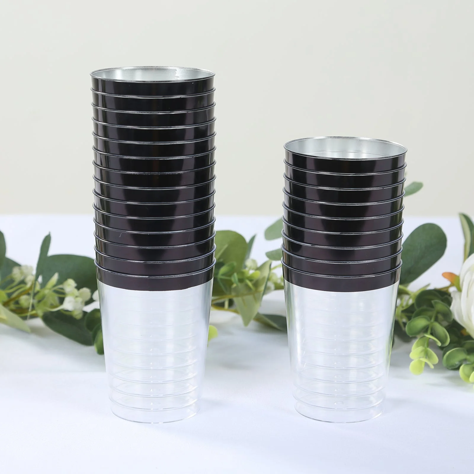 25-Pack Plastic Tumbler Cups 10oz Clear with Black Rim - Disposable Crystal Drinking Glasses for Parties - Image 6
