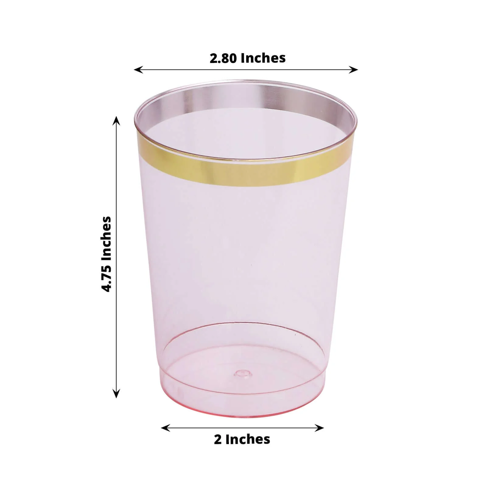 25-Pack Plastic Tumbler Cups 10oz Transparent Blush with Gold Rim - Disposable Crystal Drinking Glasses for Parties - Image 3