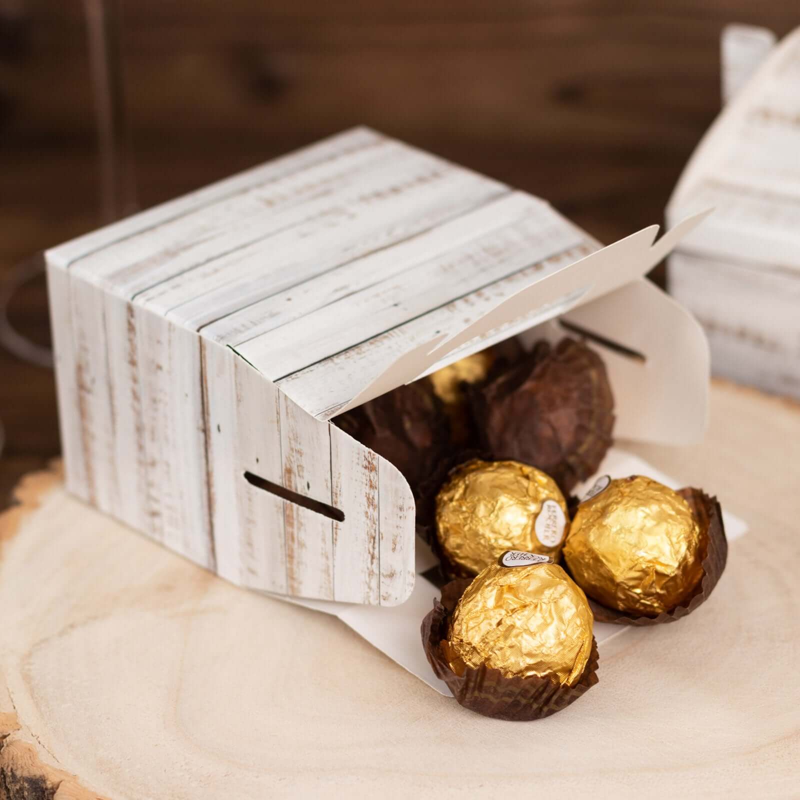 25 Pack Rustic White Party Favor Gift Gable Boxes With Wood Plank Pattern, Candy Tote Boxes 4"x2.5"x4.5" - Image 2