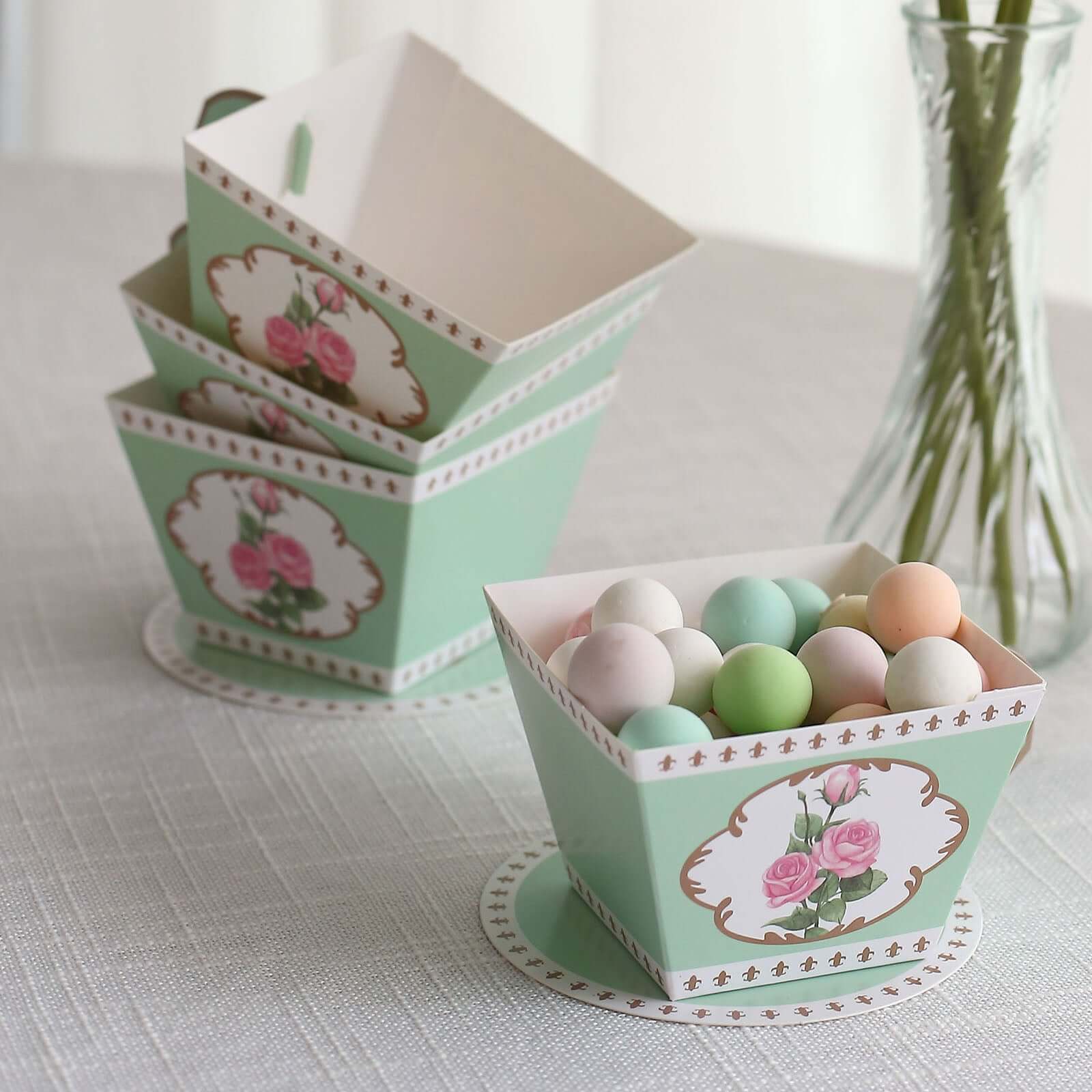25 Pack Turquoise Mini Teacup and Saucer Gift Boxes with Rose Floral Print, Tea Time Party Favor Candy Boxes - 4"x3" - Image 11