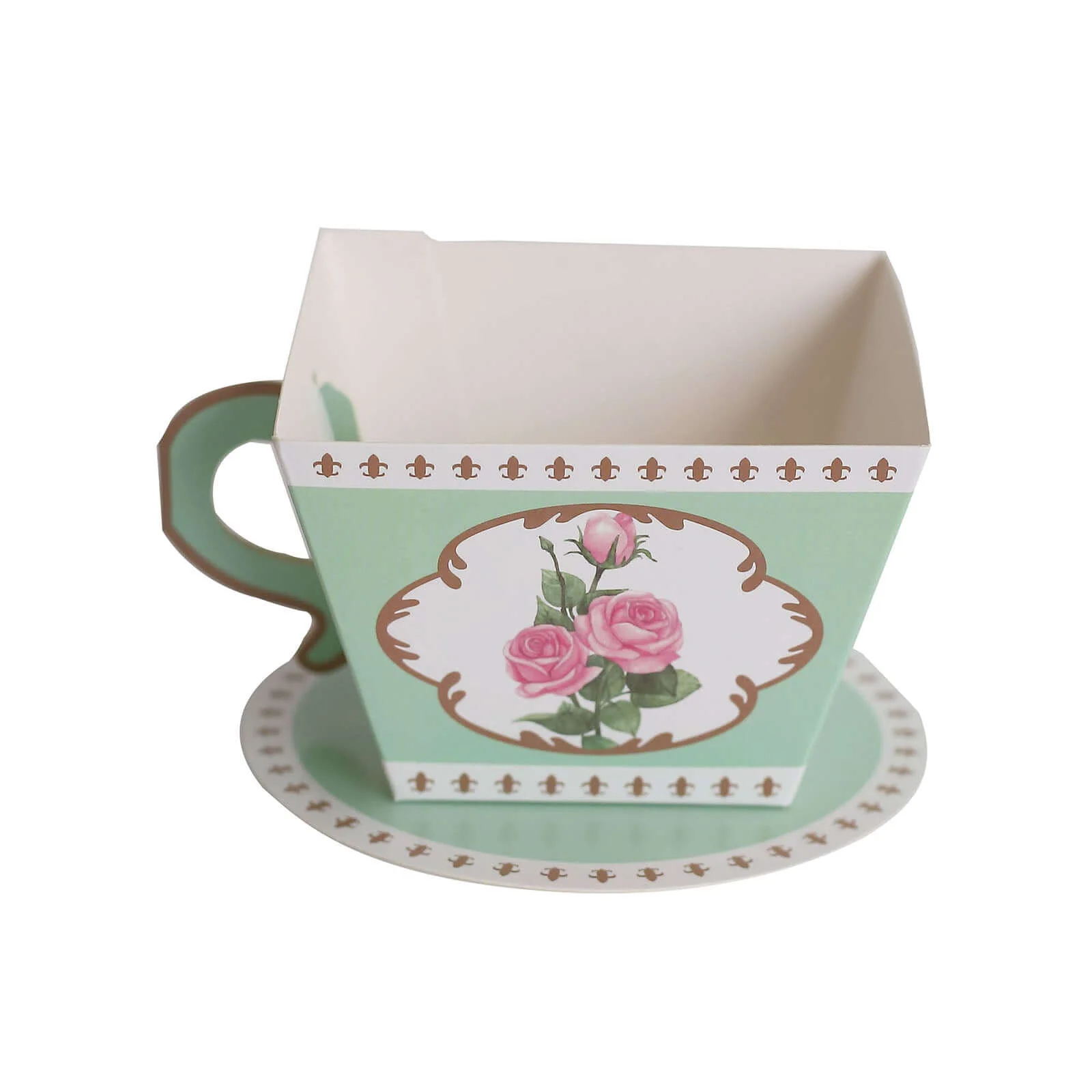 25 Pack Turquoise Mini Teacup and Saucer Gift Boxes with Rose Floral Print, Tea Time Party Favor Candy Boxes - 4"x3" - Image 13