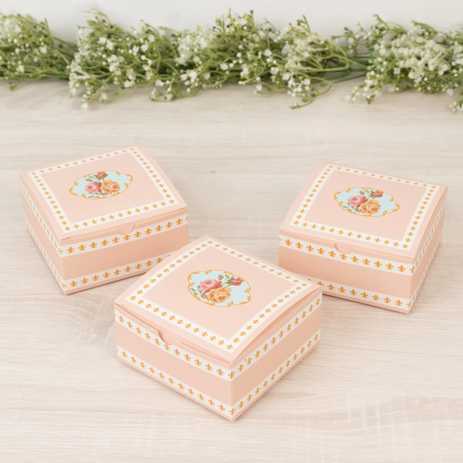 25-Pack Favor Boxes Vintage Rose Floral – Dusty Rose Cardstock Gift Boxes for Treats, Chocolates, Macarons & Small Gifts - 4"x4"x2" - Image 4