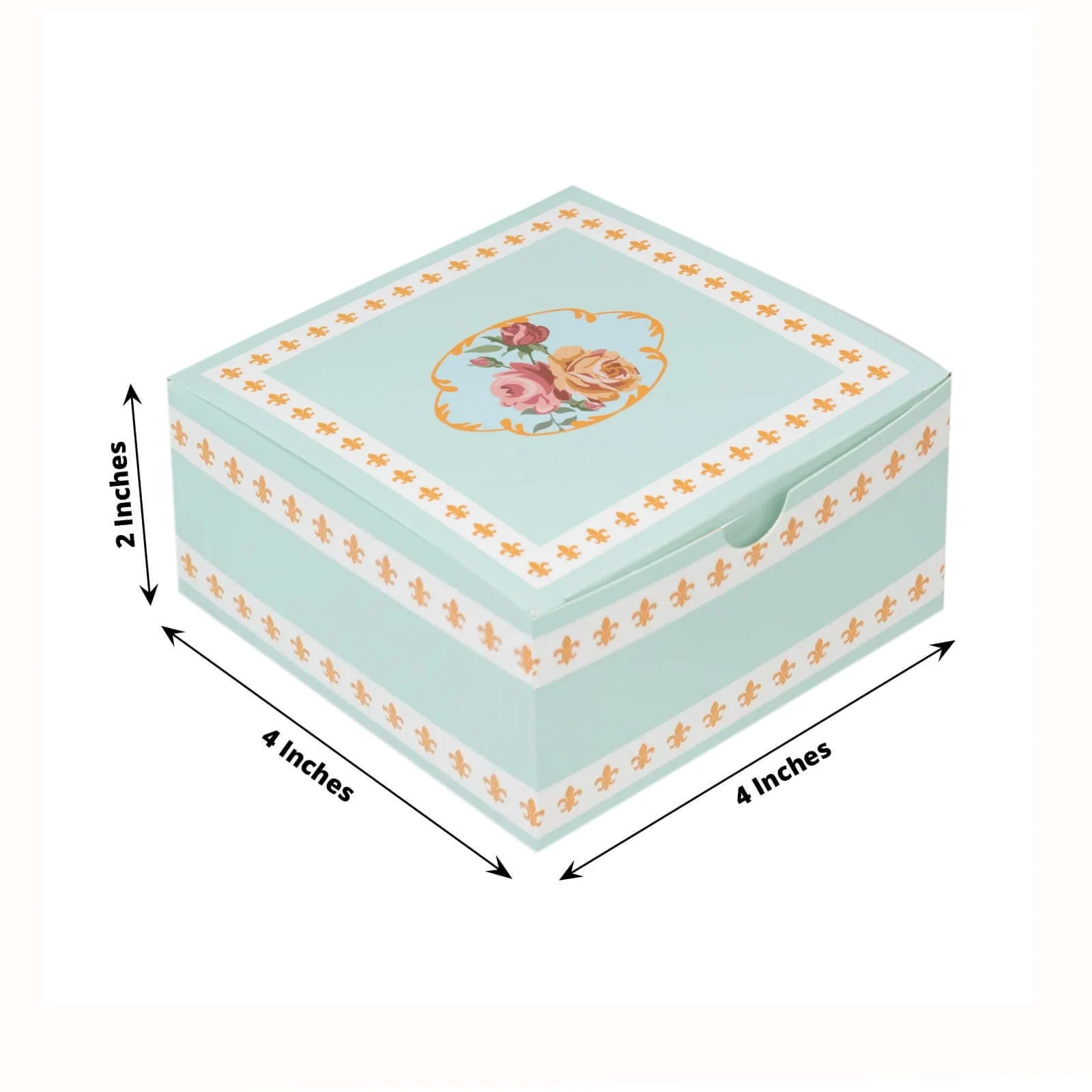 25-Pack Favor Boxes Vintage Rose Floral – Turquoise Cardstock Gift Boxes for Treats, Chocolates, Macarons & Small Gifts - 4"x4"x2" - Image 2