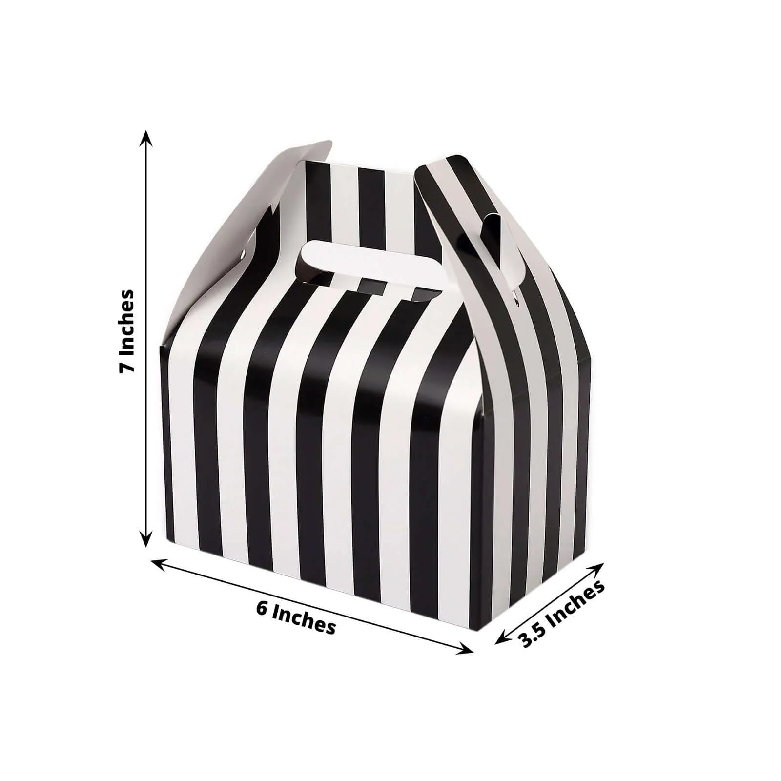 25 Pack White / Black Striped Party Favor Gift Tote Gable Box Bags, Candy Treat Boxes 6"x3.5"x7" - Image 3