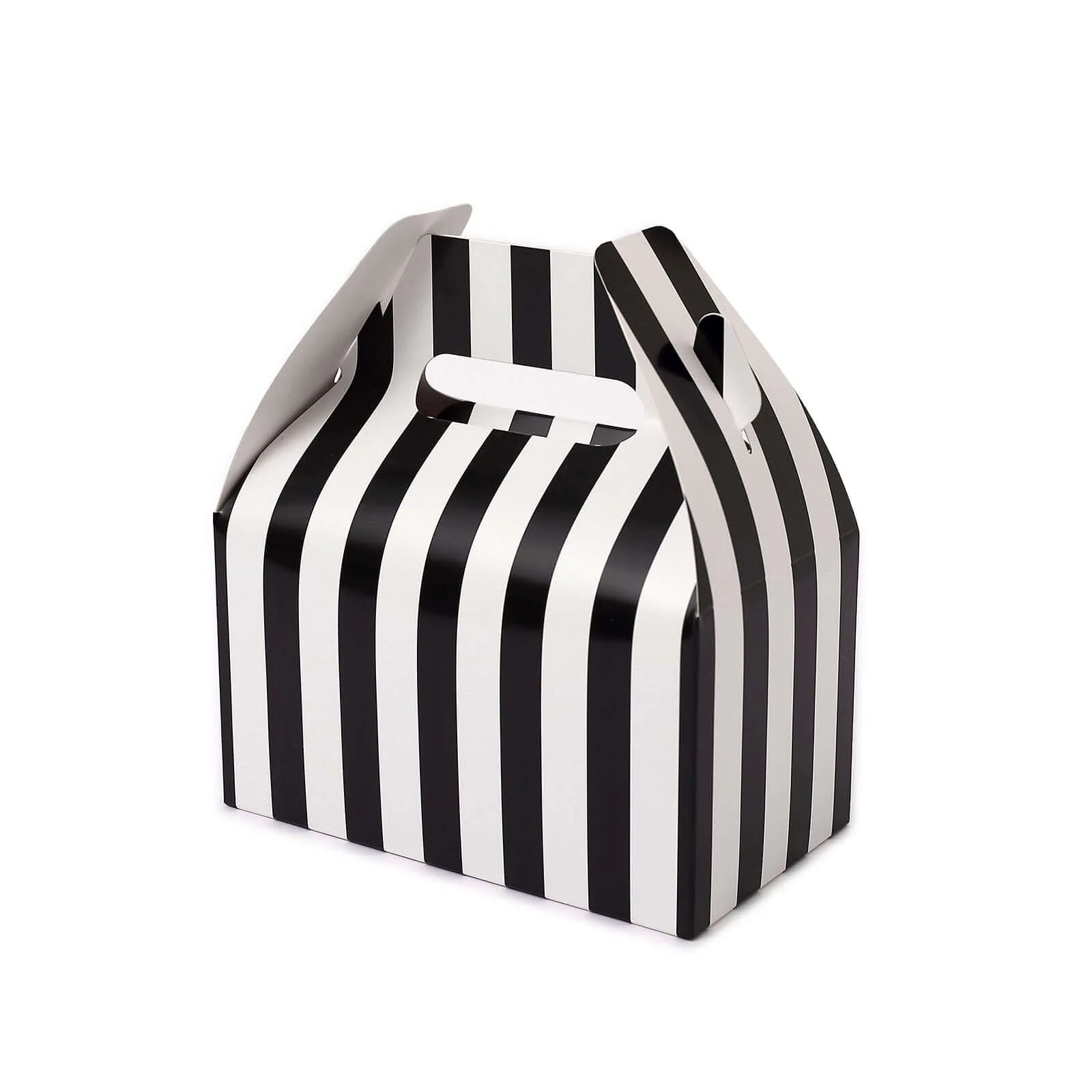 25 Pack White / Black Striped Party Favor Gift Tote Gable Box Bags, Candy Treat Boxes 6"x3.5"x7" - Image 7
