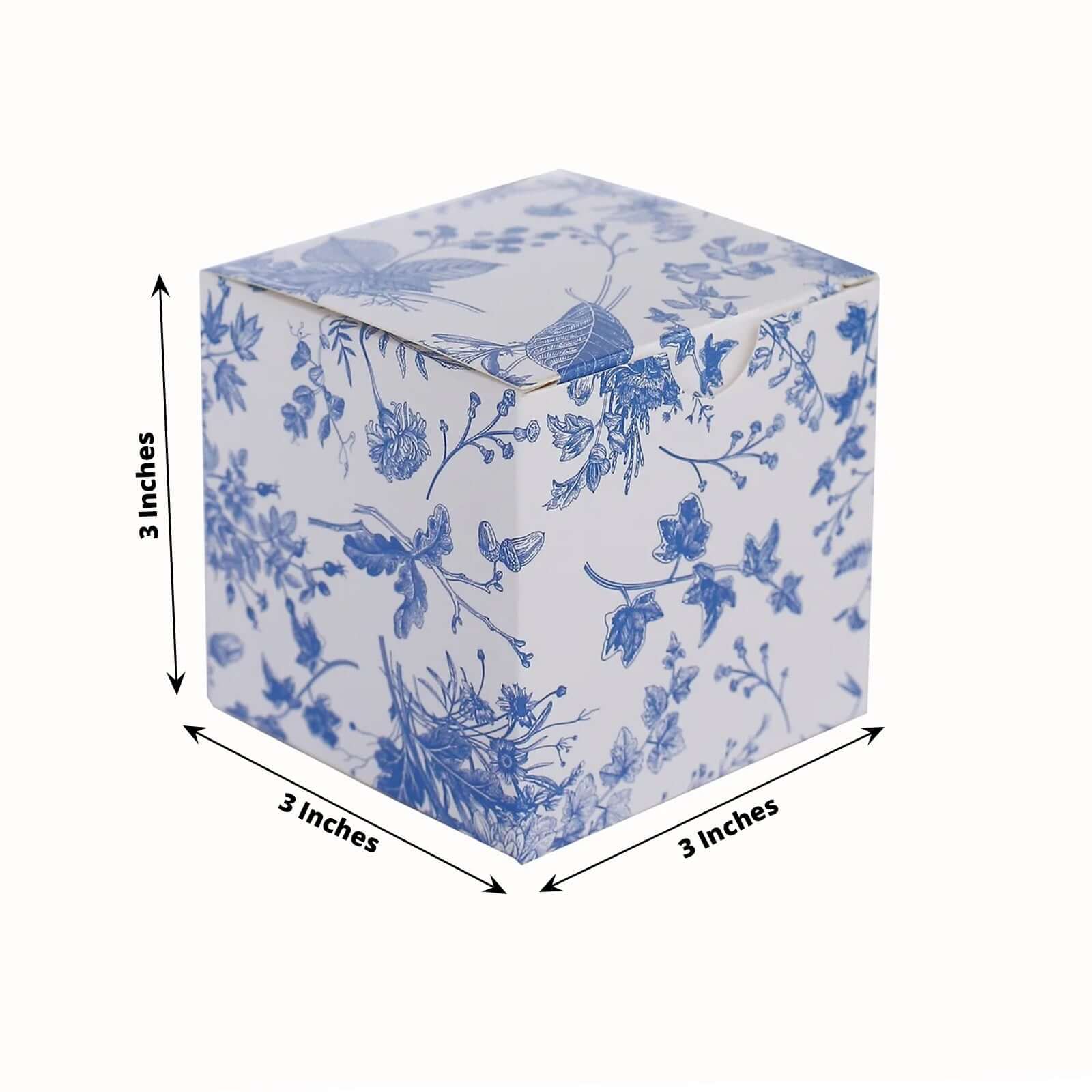 25 Pack White Blue Paper Gift Boxes in French Toile Pattern, Cardstock Party Shower Candy Favor Boxes - 3"x3"x3" - Image 3