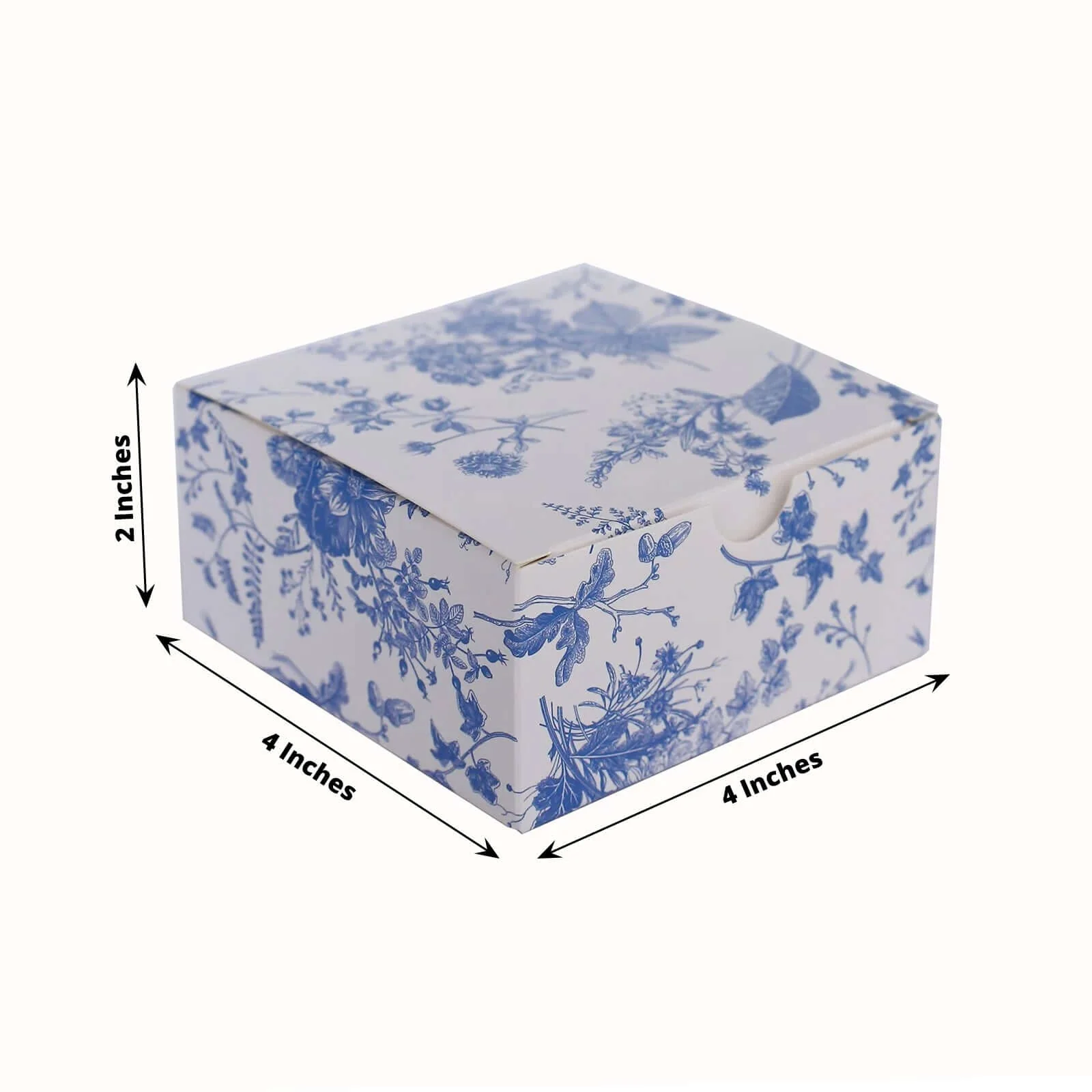25 Pack White Blue Paper Gift Boxes in French Toile Pattern, Cardstock Party Shower Candy Favor Boxes - 4"x4"x2" - Image 3