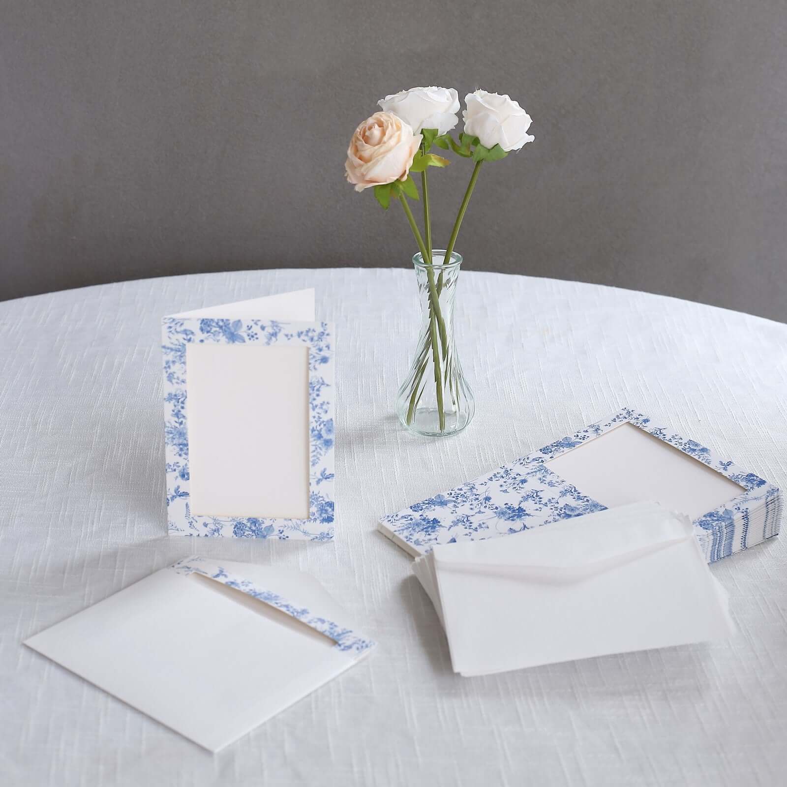25-Pack White Blue Photo Frame Thank You Cards 3.5"x5.5" French Toile Design with Envelopes - Picture Insert Invitation Cards for Weddings & Events - Image 2