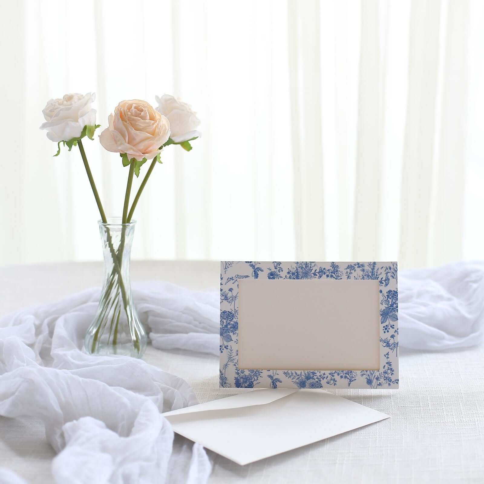 25-Pack White Blue Photo Frame Thank You Cards 3.5"x5.5" French Toile Design with Envelopes - Picture Insert Invitation Cards for Weddings & Events - Image 6