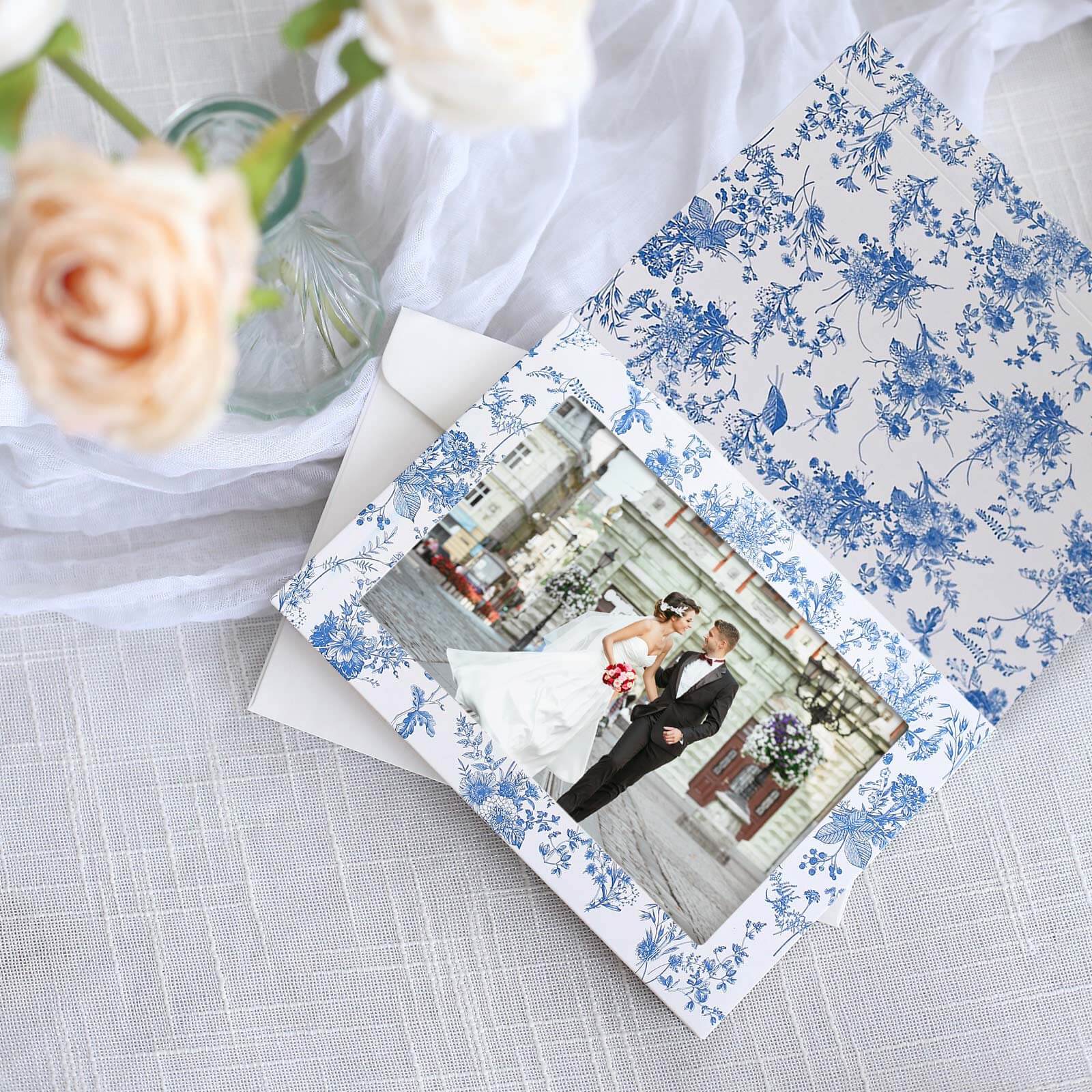 25-Pack White Blue Photo Frame Thank You Cards 3.5"x5.5" French Toile Design with Envelopes - Picture Insert Invitation Cards for Weddings & Events - Image 9
