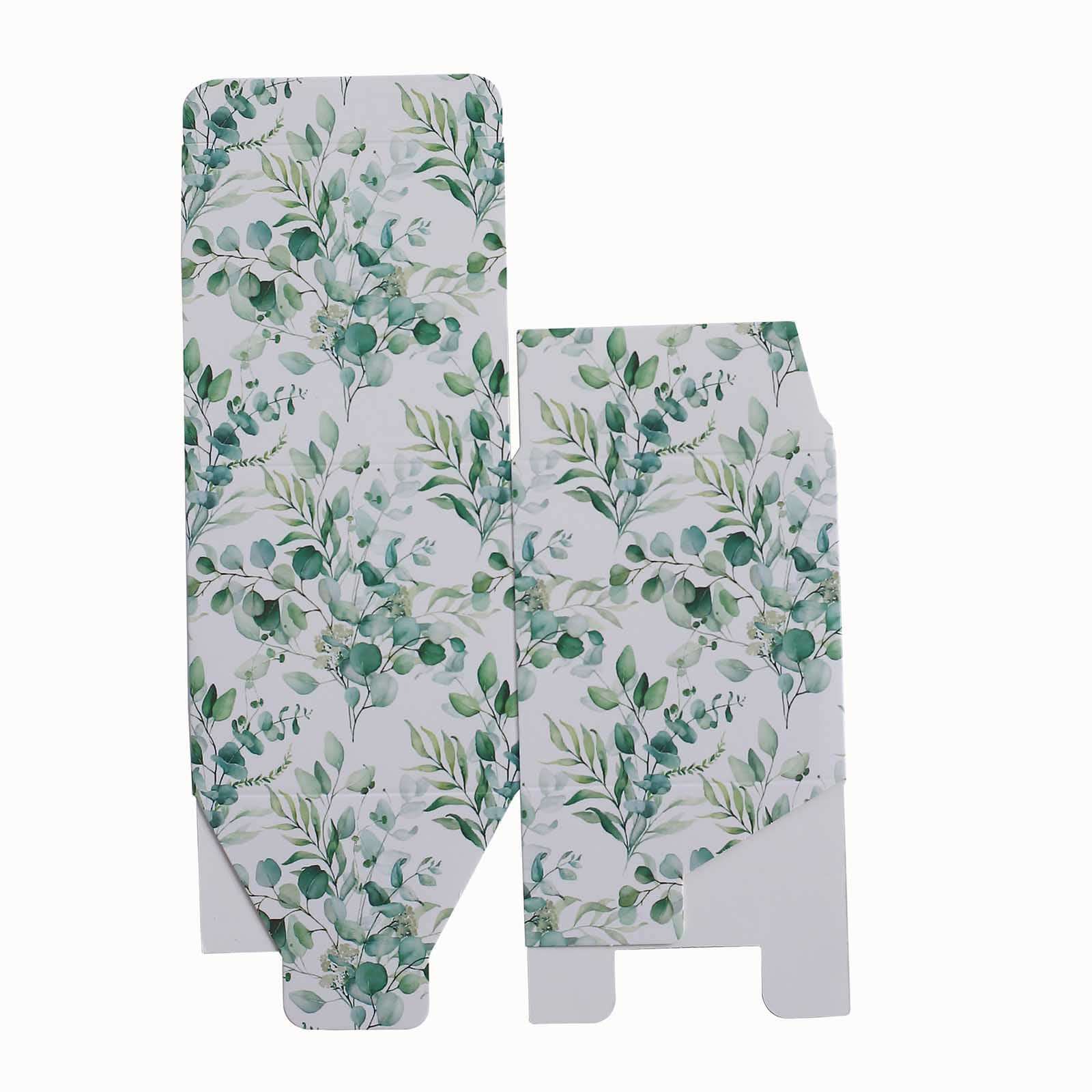 25 Pack White Green Eucalyptus Leaves Print Paper Gift Boxes, Cardstock Party Shower Candy Favor Boxes - 3"x3"x3" - Image 10