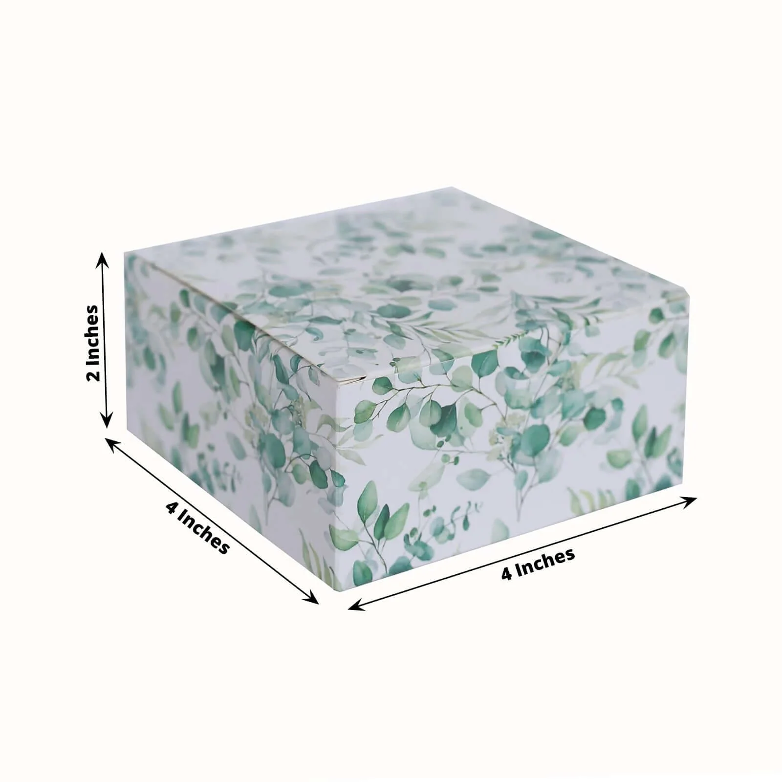 25 Pack White Green Eucalyptus Leaves Print Paper Gift Boxes, Cardstock Party Shower Candy Favor Boxes - 4"x4"x2" - Image 3