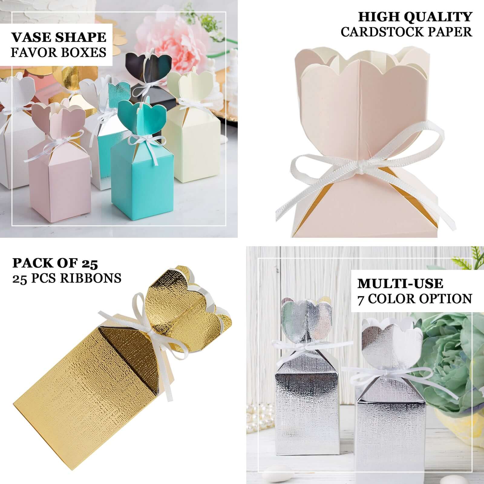 25 Pack White Green Leaf Print Satin Ribbon Party Favor Boxes With Floral Top, Cardstock Paper Candy Gift Boxes - 2"x5" - Image 4