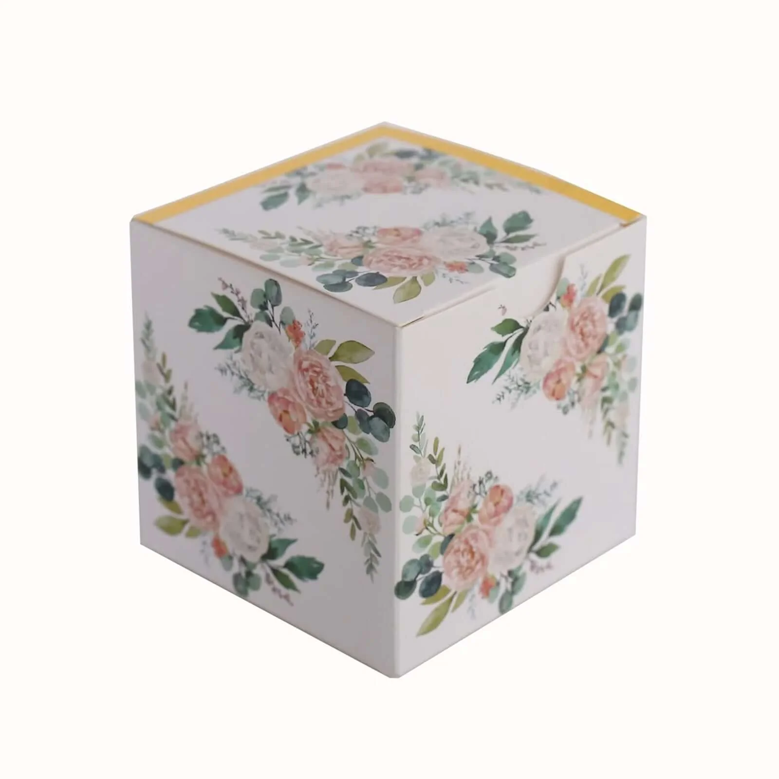25 Pack White Pink Peony Flowers Print Paper Gift Boxes with Gold Edge, Cardstock Party Shower Candy Favor Boxes - 3"x3"x3" - Image 12