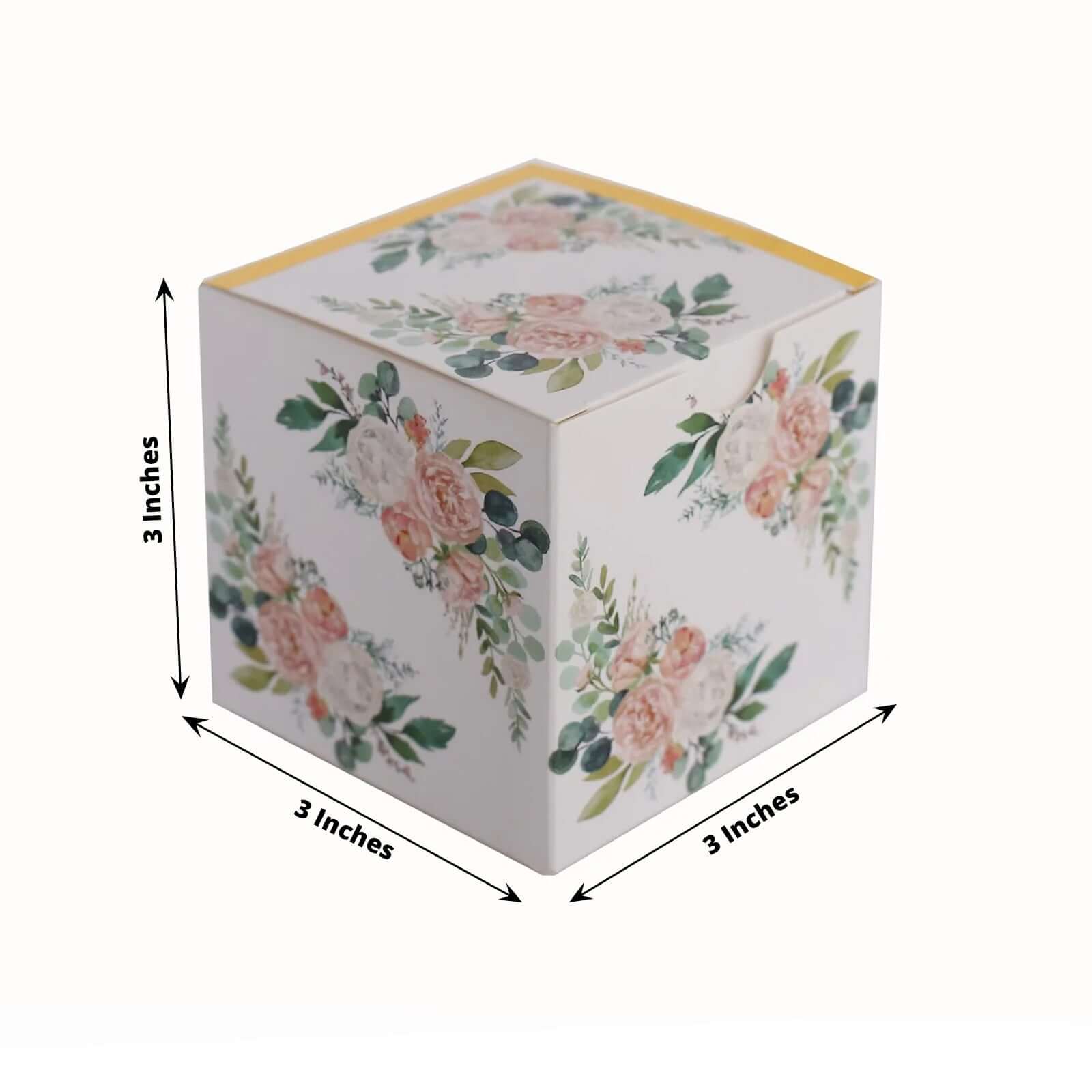 25 Pack White Pink Peony Flowers Print Paper Gift Boxes with Gold Edge, Cardstock Party Shower Candy Favor Boxes - 3"x3"x3" - Image 3