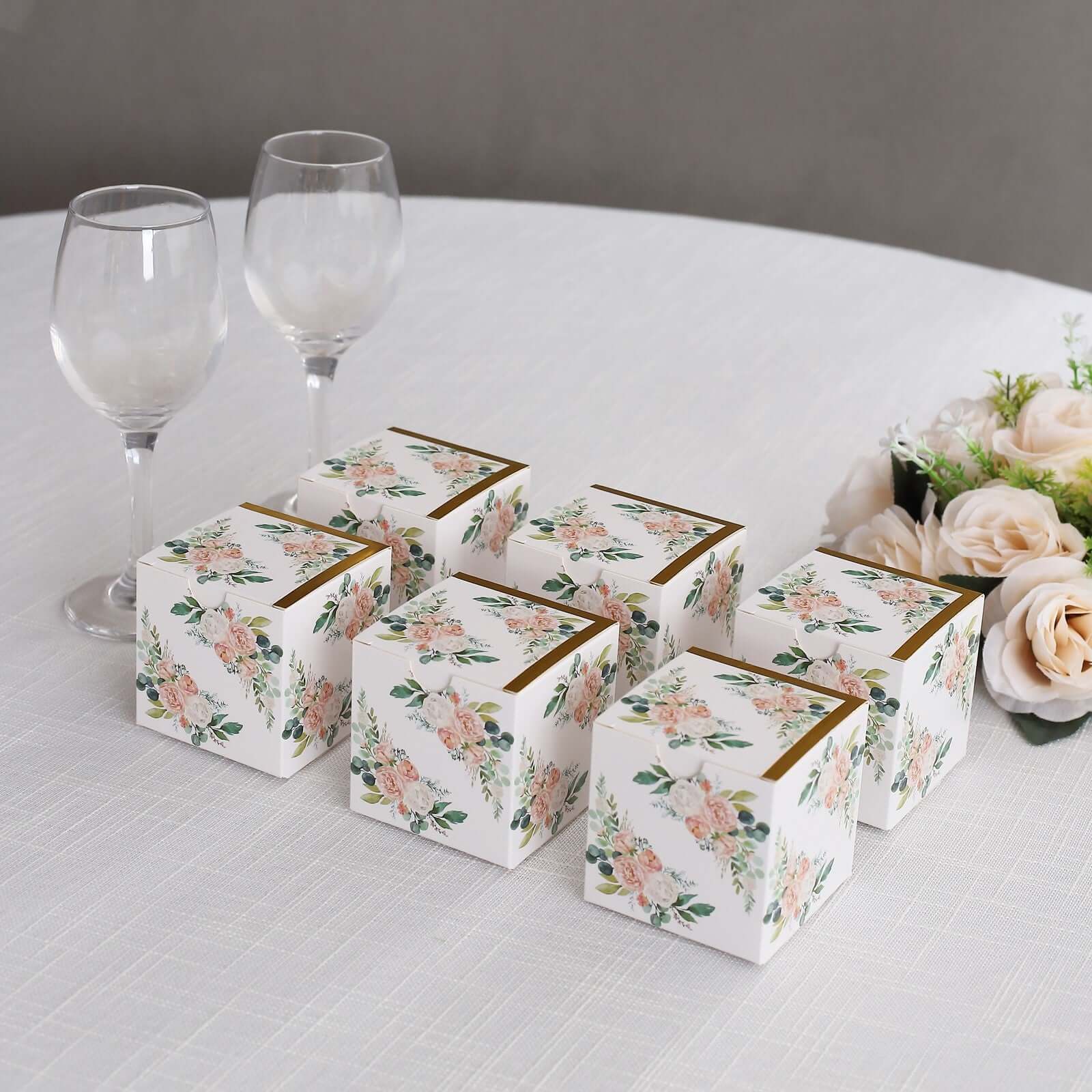 25 Pack White Pink Peony Flowers Print Paper Gift Boxes with Gold Edge, Cardstock Party Shower Candy Favor Boxes - 3"x3"x3" - Image 8