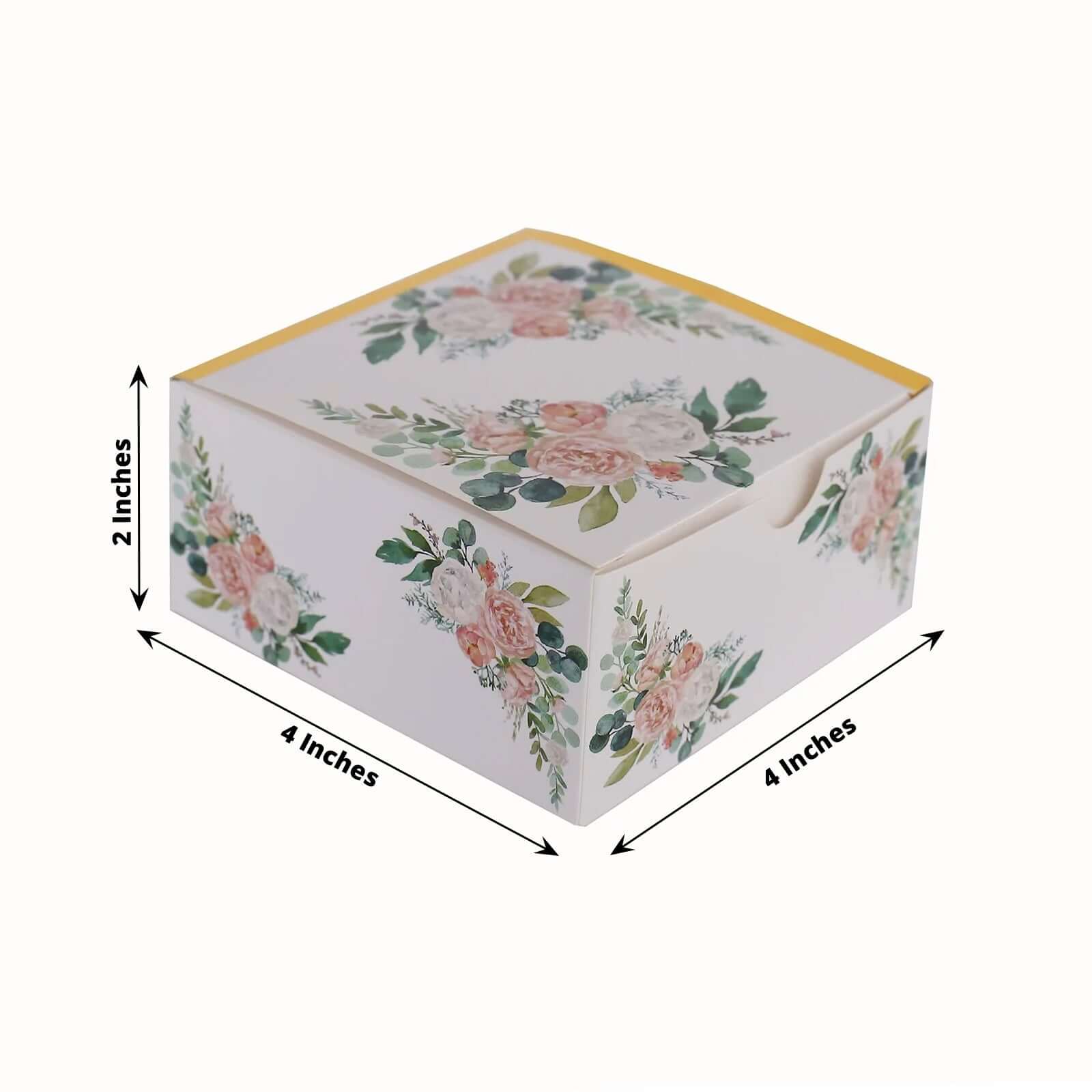 25 Pack White Pink Peony Flowers Print Paper Gift Boxes with Gold Edge, Cardstock Party Shower Candy Favor Boxes - 4"x4"x2" - Image 3