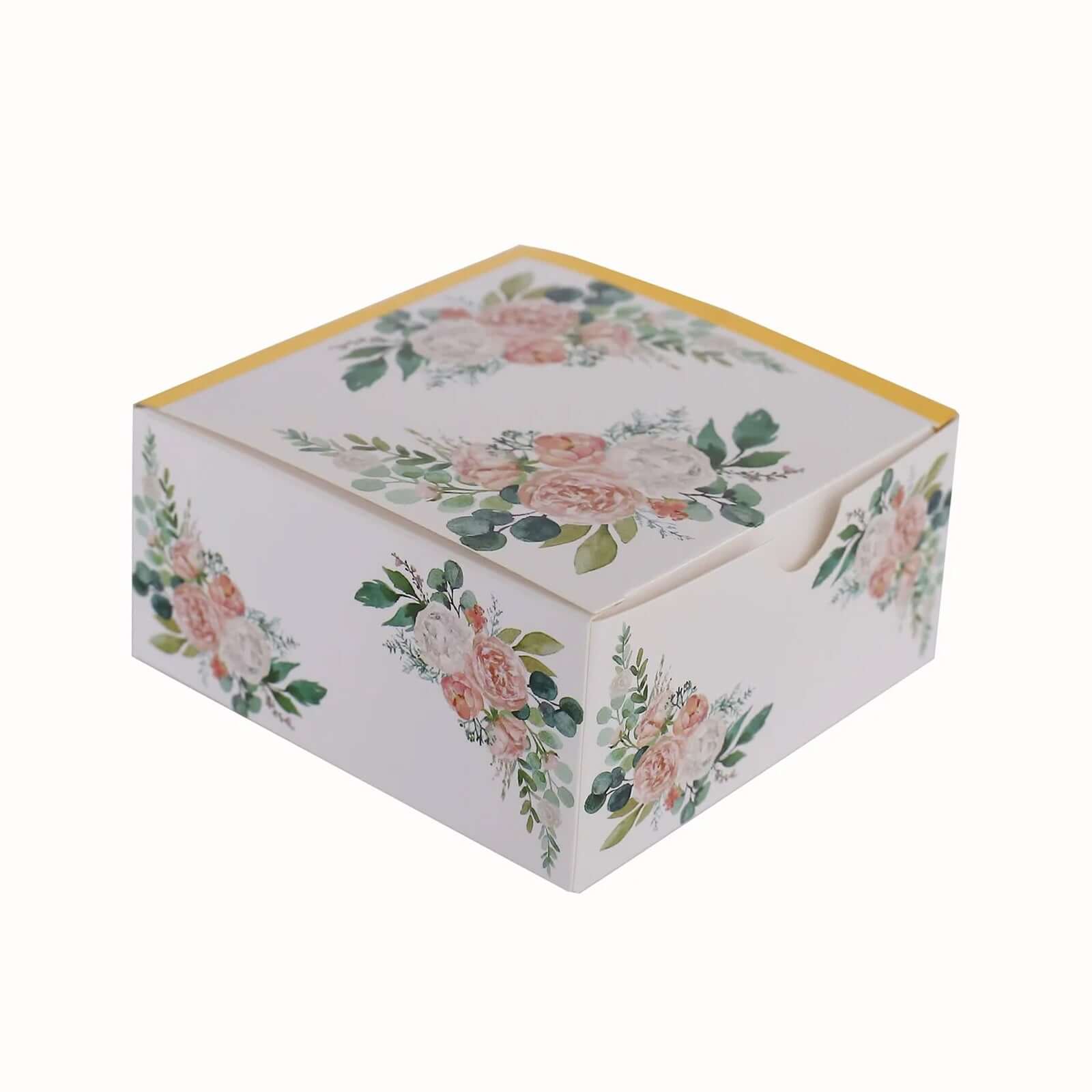 25 Pack White Pink Peony Flowers Print Paper Gift Boxes with Gold Edge, Cardstock Party Shower Candy Favor Boxes - 4"x4"x2" - Image 7