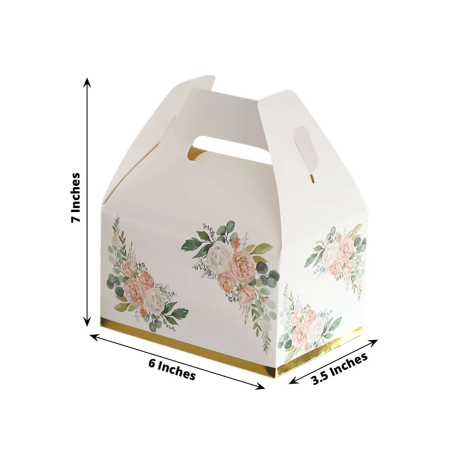 25 Pack White Pink Peony Flowers Print Party Favor Tote Gable Boxes with Gold Edge, Candy Treat Gift Boxes - 6"x3.5"x7" - Image 3
