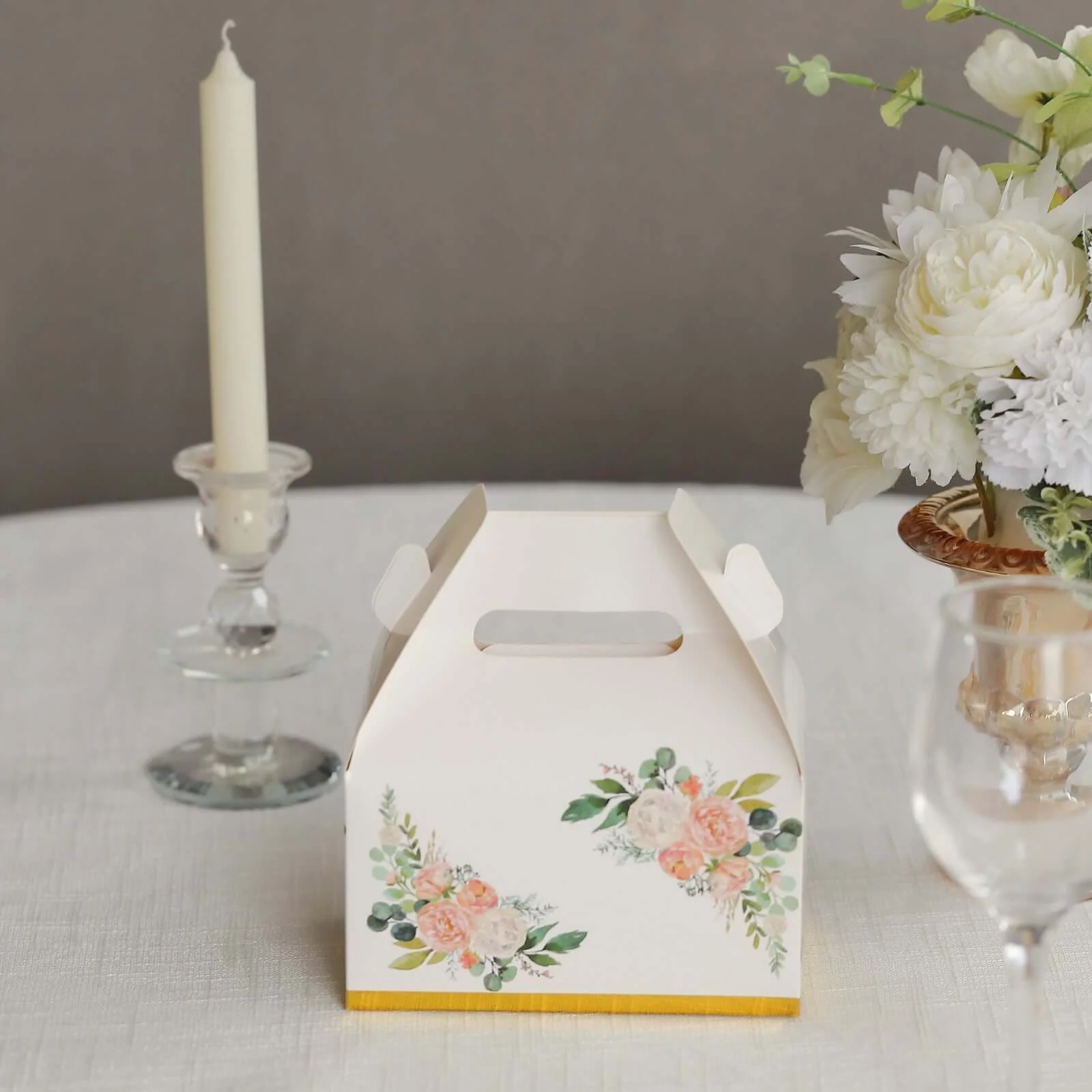 25 Pack White Pink Peony Flowers Print Party Favor Tote Gable Boxes with Gold Edge, Candy Treat Gift Boxes - 6"x3.5"x7" - Image 6