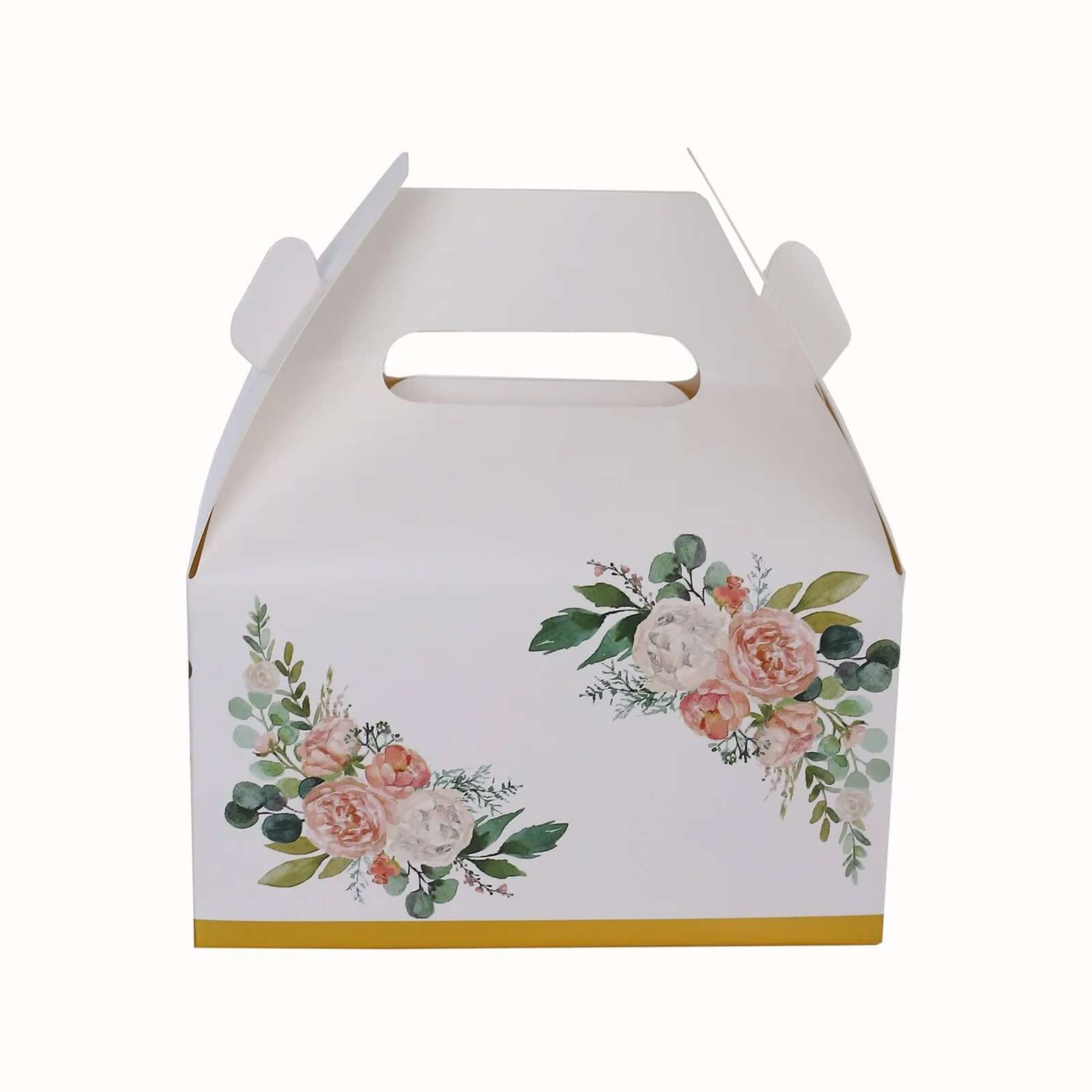 25 Pack White Pink Peony Flowers Print Party Favor Tote Gable Boxes with Gold Edge, Candy Treat Gift Boxes - 6"x3.5"x7" - Image 8