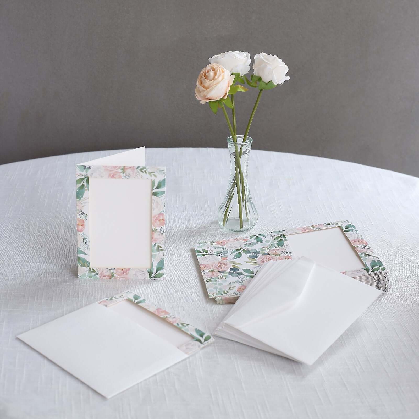 25-Pack White Pink Photo Frame Thank You Cards 7"x5" Peony Floral Design with Envelopes - Picture Insert Invitation Cards for Weddings & Events - Image 2