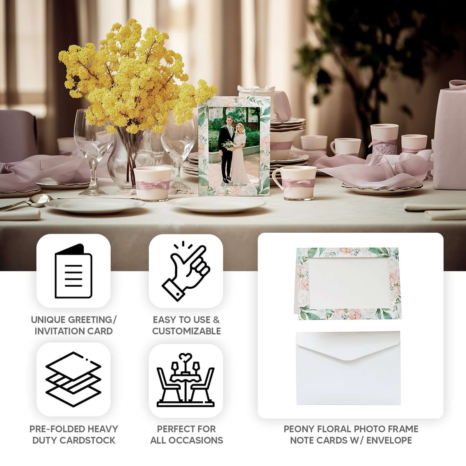 25-Pack White Pink Photo Frame Thank You Cards 7"x5" Peony Floral Design with Envelopes - Picture Insert Invitation Cards for Weddings & Events - Image 4
