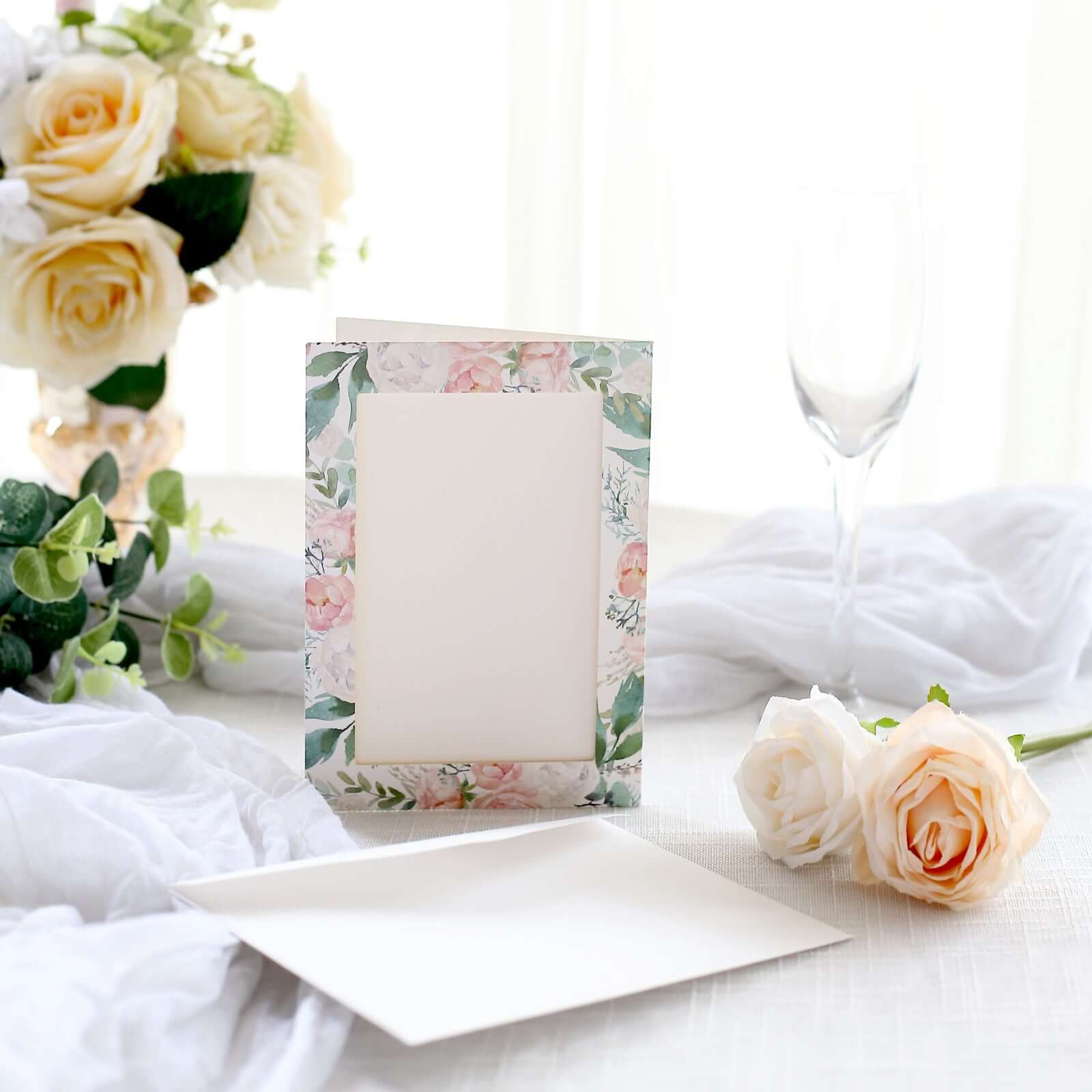 25-Pack White Pink Photo Frame Thank You Cards 7"x5" Peony Floral Design with Envelopes - Picture Insert Invitation Cards for Weddings & Events - Image 5