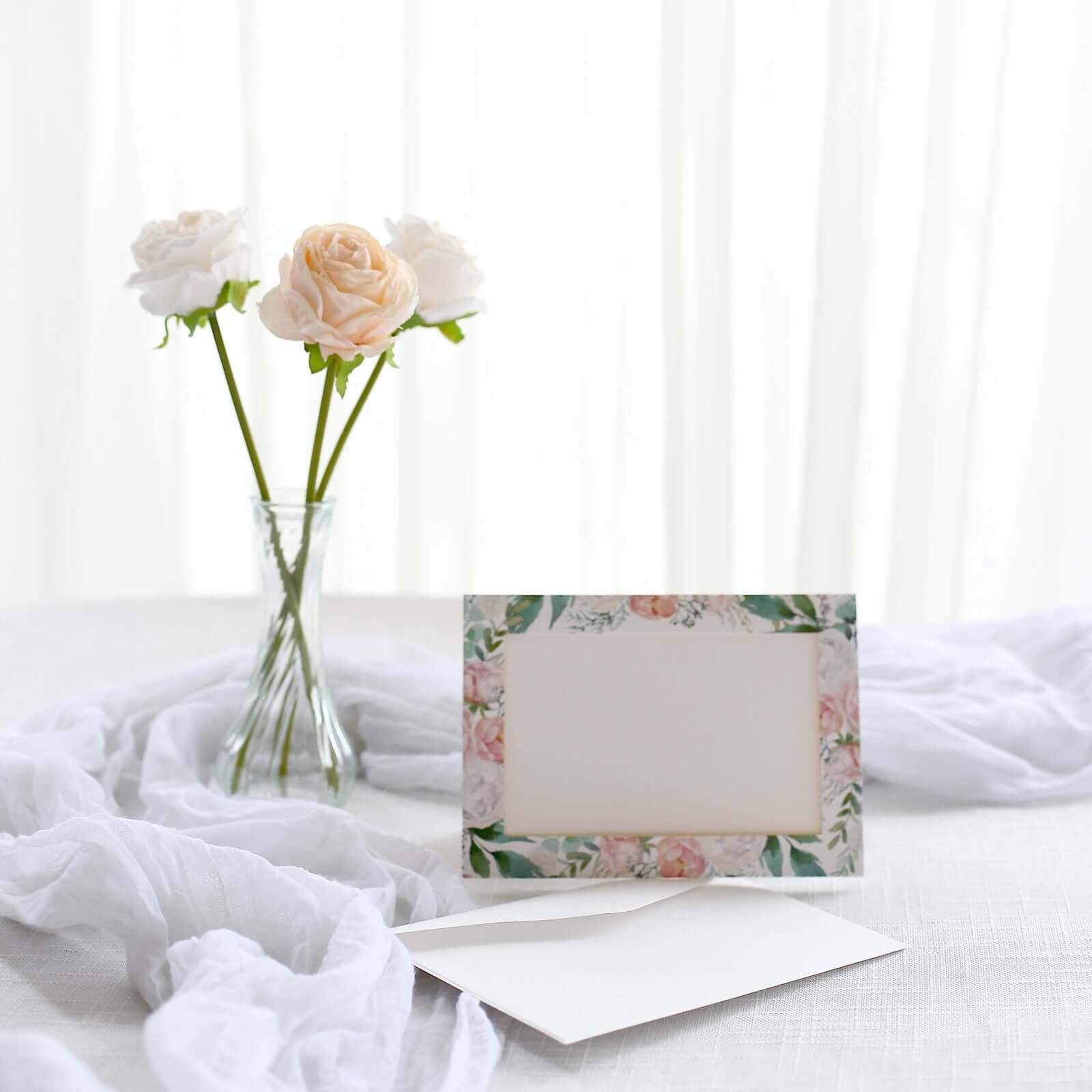 25-Pack White Pink Photo Frame Thank You Cards 7"x5" Peony Floral Design with Envelopes - Picture Insert Invitation Cards for Weddings & Events - Image 6