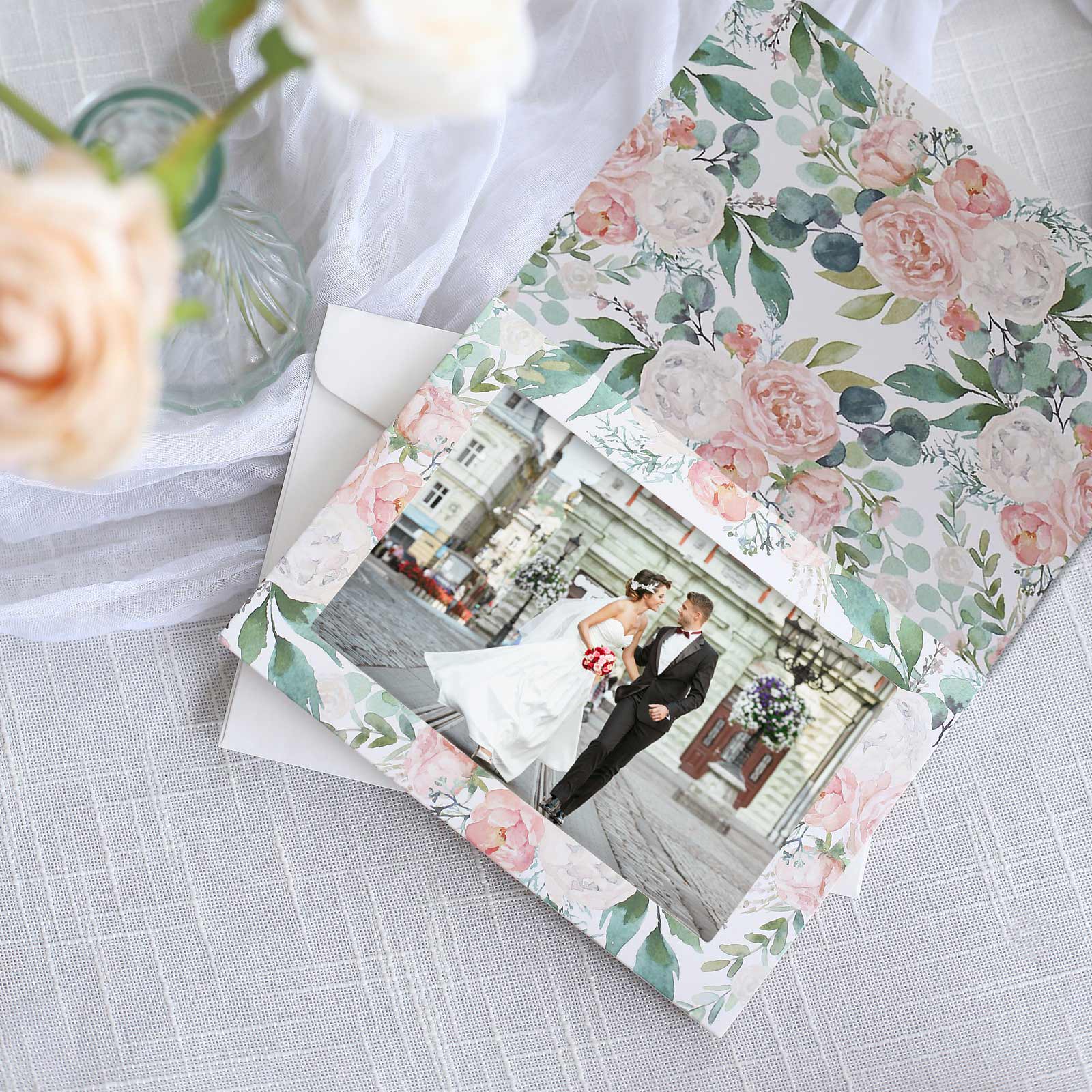 25-Pack White Pink Photo Frame Thank You Cards 7"x5" Peony Floral Design with Envelopes - Picture Insert Invitation Cards for Weddings & Events - Image 9