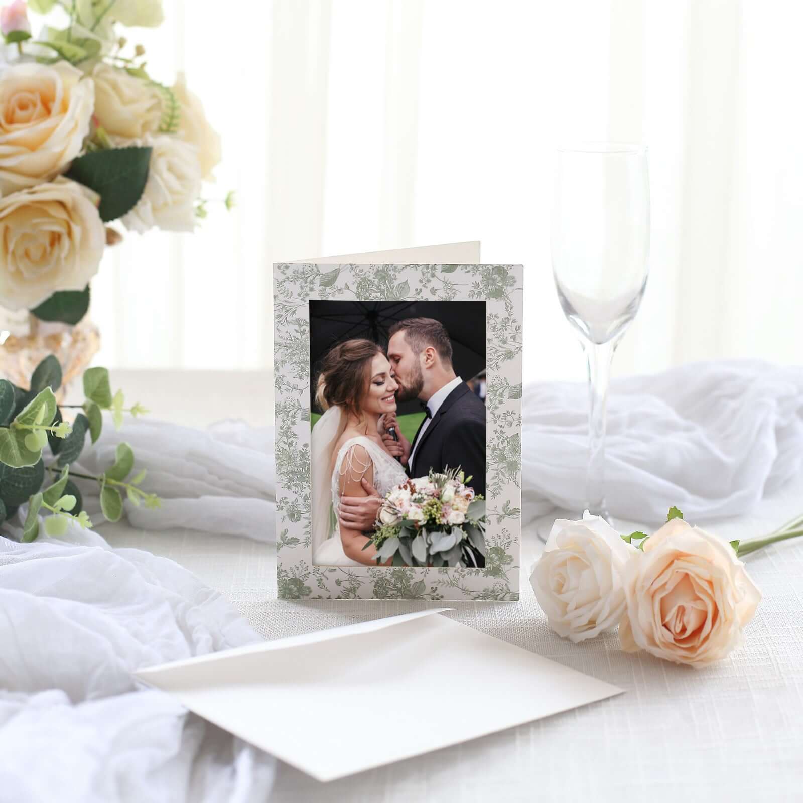 25-Pack White Sage Green Photo Frame Thank You Cards 3.5"x5.5"
