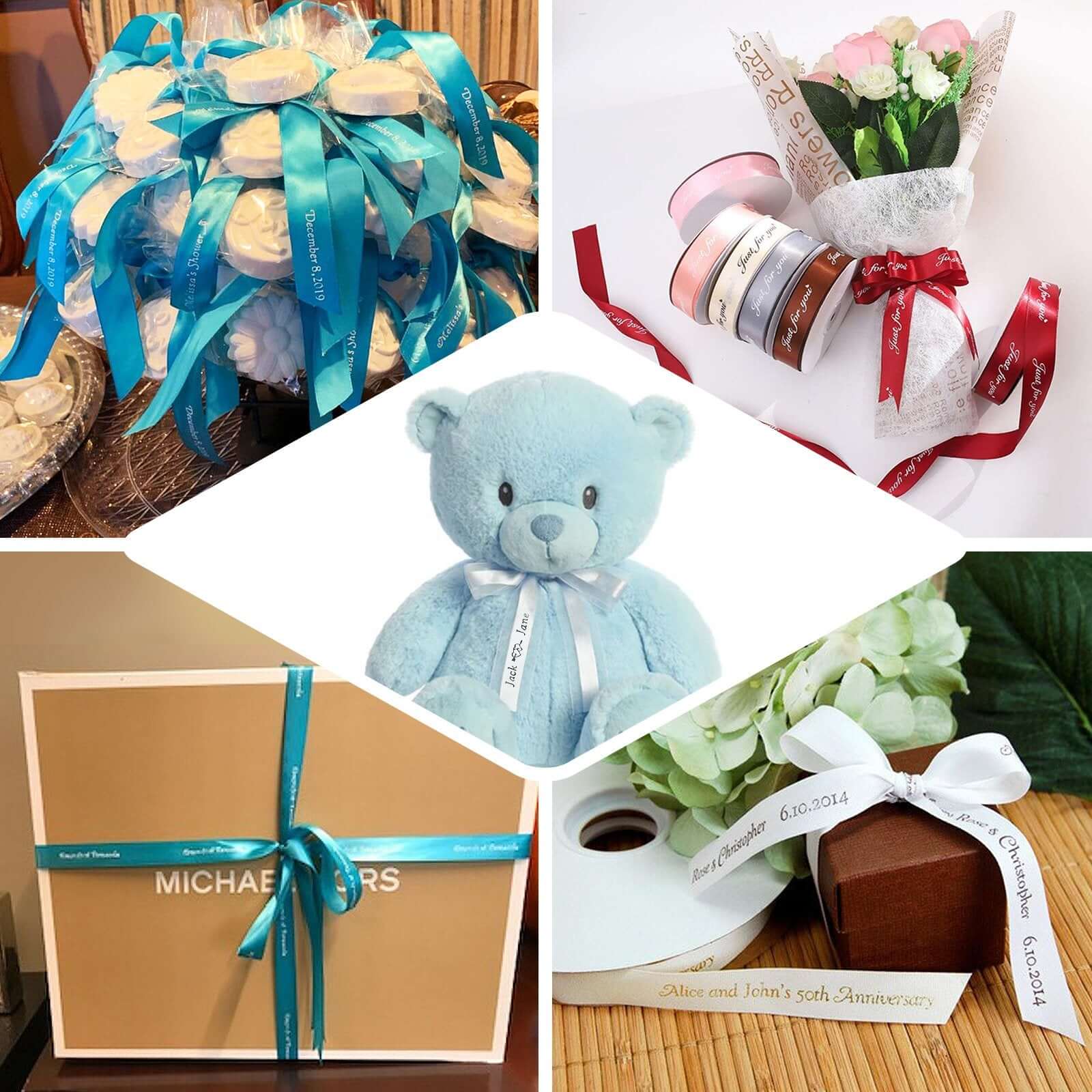 Personalized Continuous Satin Ribbon Roll For Wedding Party Favors 25 Yards 3/8" - Image 5