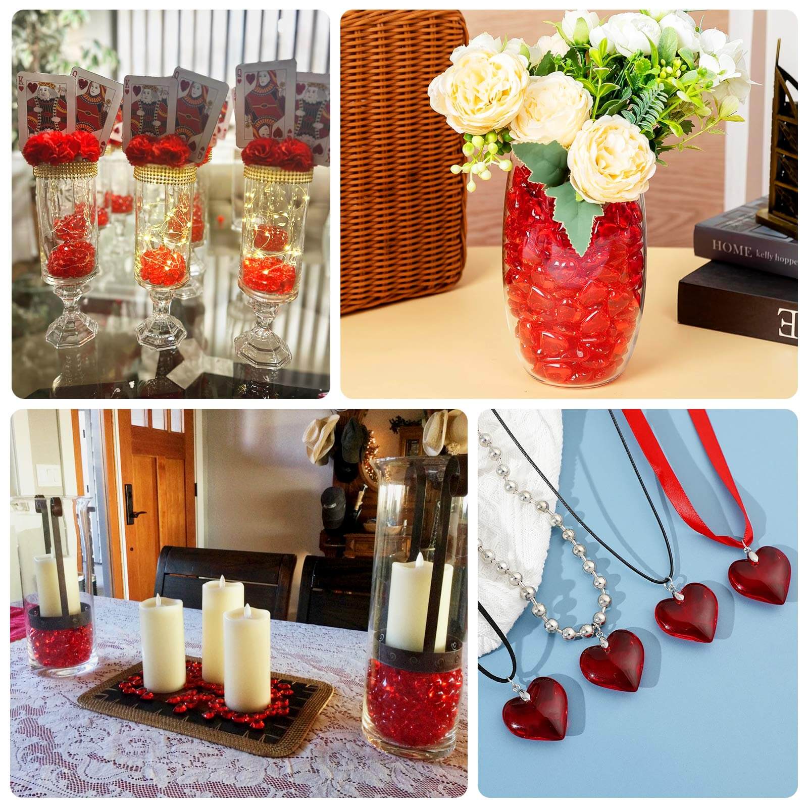 250 Pcs Red Acrylic Heart Diamond Gems Vase Fillers - Translucent Valentine's Day Ornaments & Table Scatters - Image 5