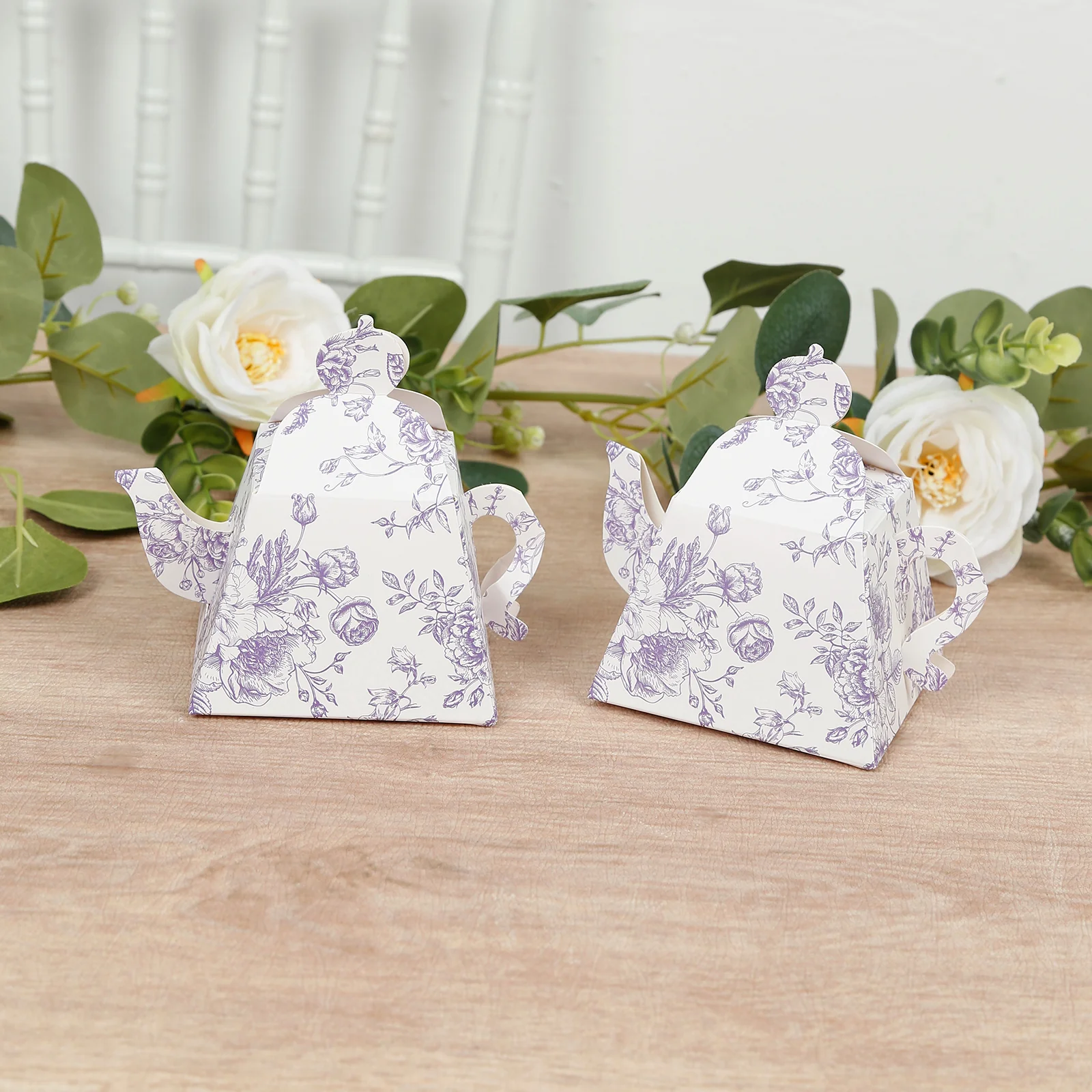 25 Pack Mini Teapot Gift Boxes – 5"x4" White Lavender French Toile Design Tea Party Favor Boxes - Image 5