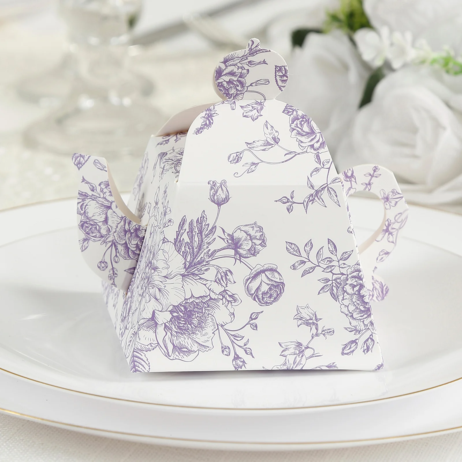 25 Pack Mini Teapot Gift Boxes – 5"x4" White Lavender French Toile Design Tea Party Favor Boxes - Image 6