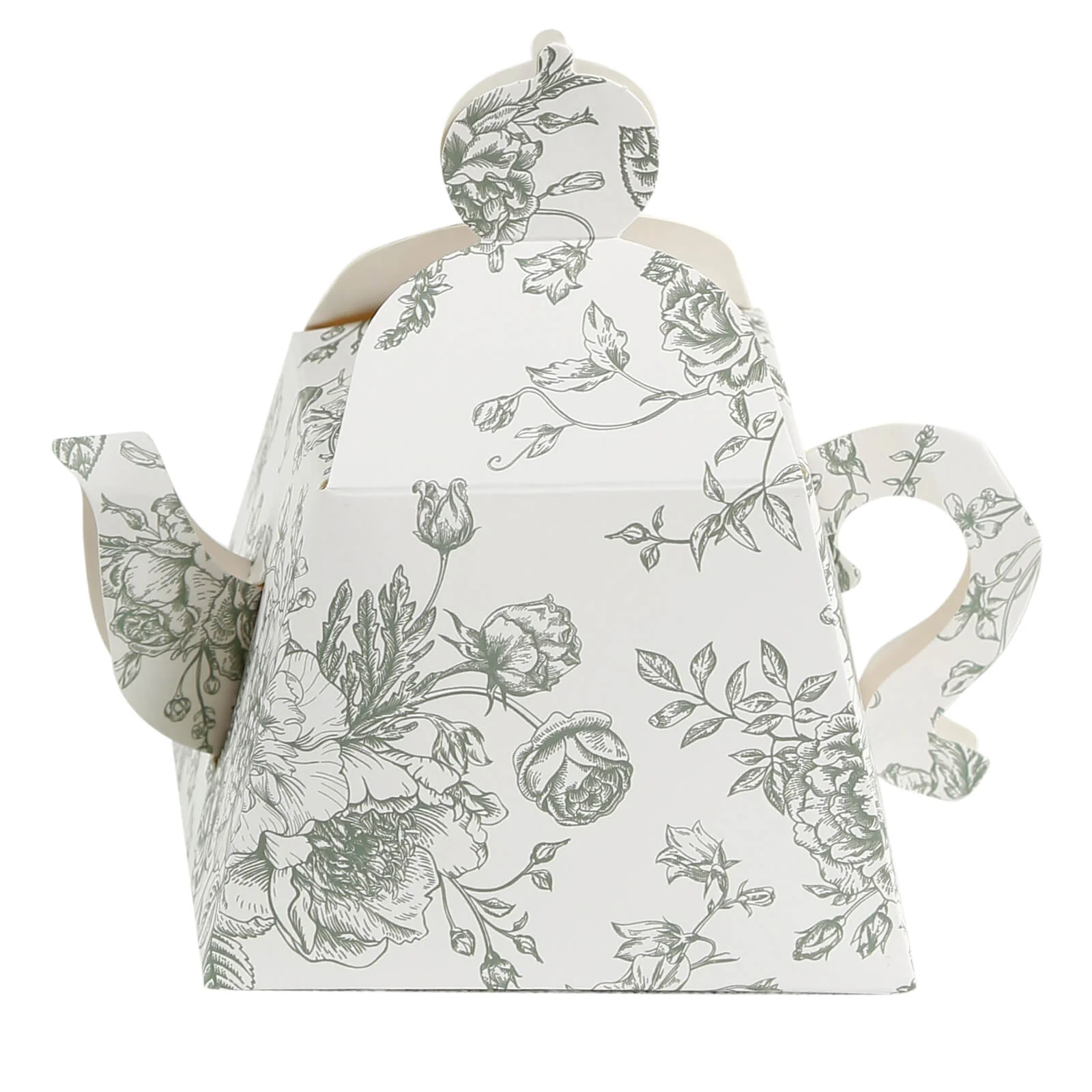 25 Pack Mini Teapot Gift Boxes – 5"x4" White Sage Green French Toile Design Tea Party Favor Boxes - Image 2