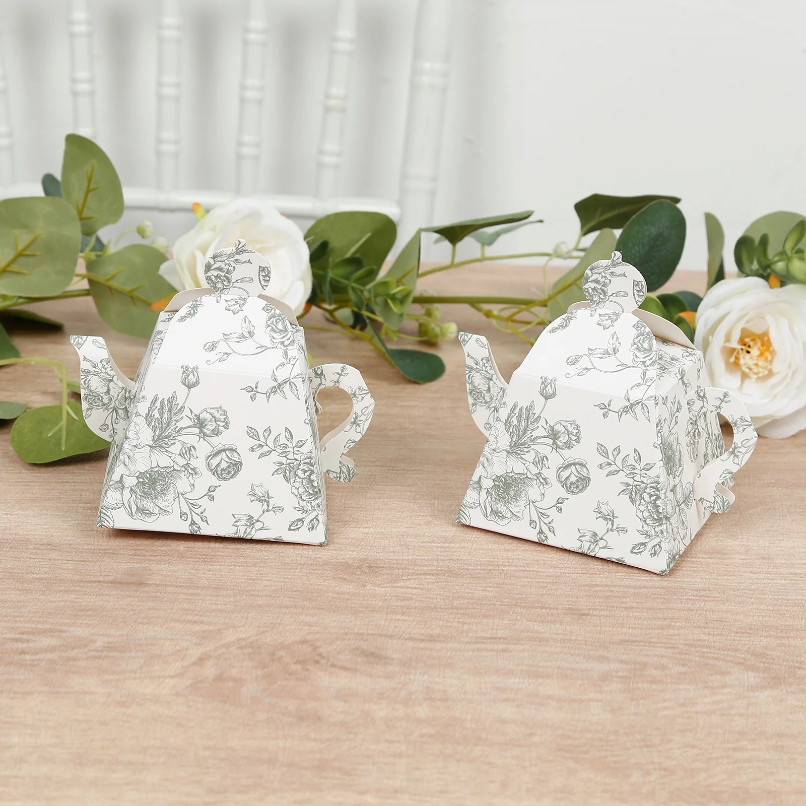 25 Pack Mini Teapot Gift Boxes – 5"x4" White Sage Green French Toile Design Tea Party Favor Boxes - Image 6
